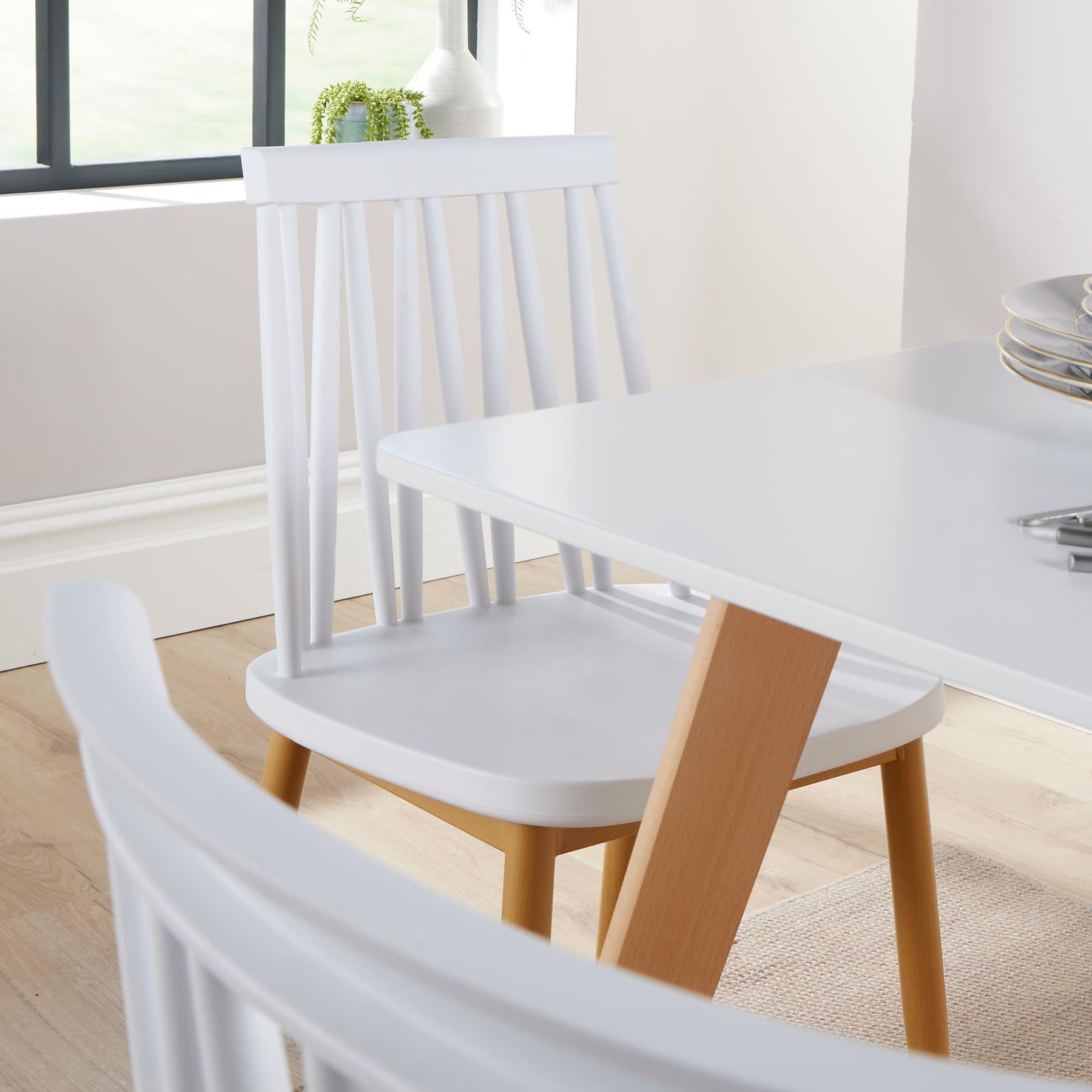 Dining Table Set - 120cm White Top Wooden Legs With 4 Kitchen Chairs Furniture - Picture 75 of 79