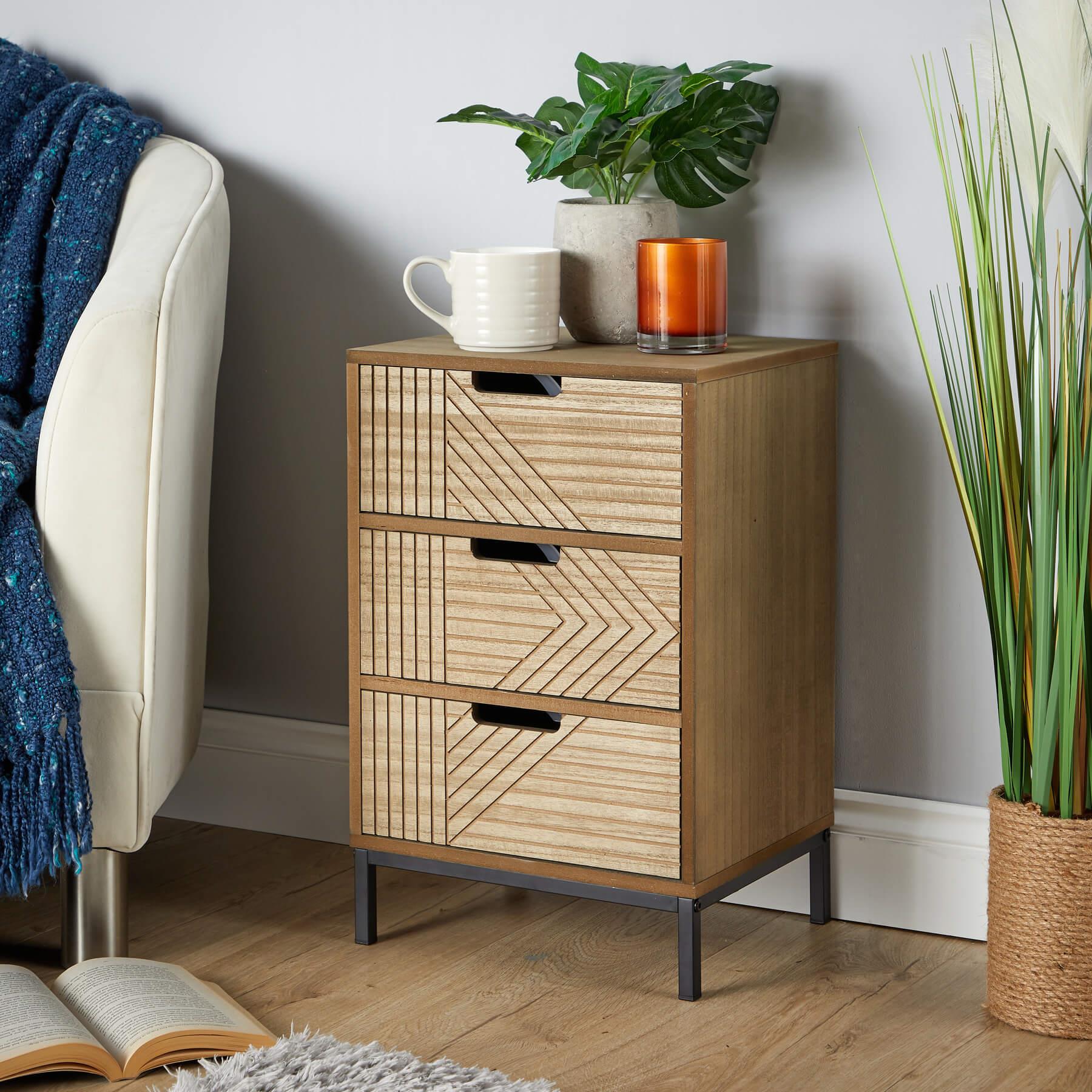 Solid Chest 3/4 Storage Drawers Geometric Design Bedroom Clothing Organiser Unit - Picture 2 of 22
