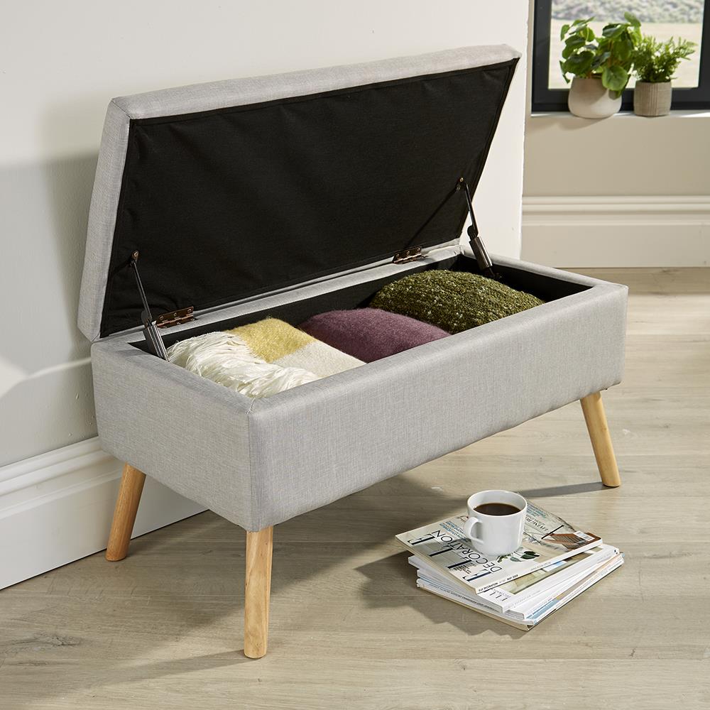 Light Grey Ottoman Storage Box Pouffe Seat Stool Footstool