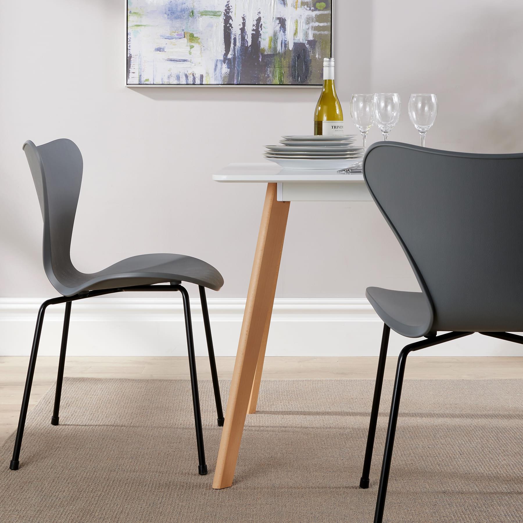 Dining Table Set - 120cm White Top Wooden Legs With 4 Kitchen Chairs Furniture - Picture 37 of 79
