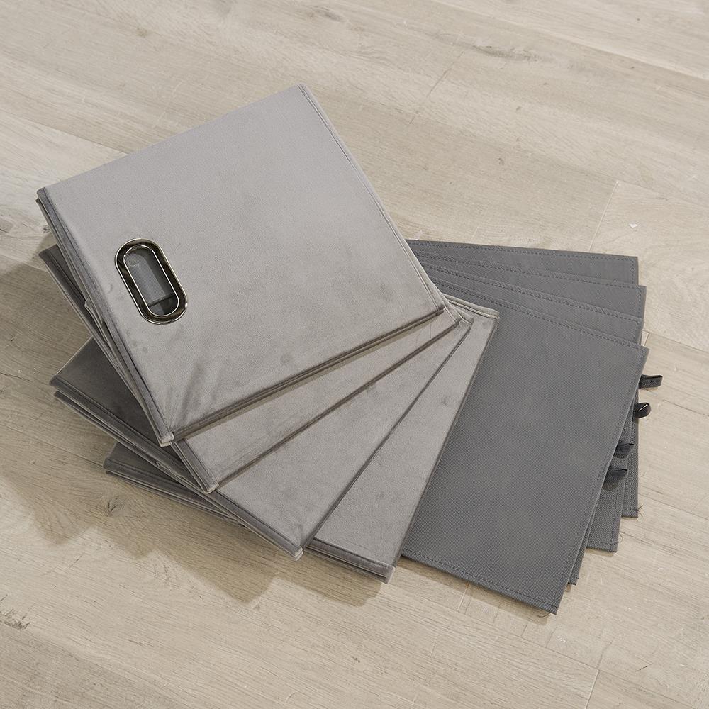 Large Grey Velvet Foldable Canvas Storage Folding Box Fabric Cube 4 Piece Set 5056065443141 eBay