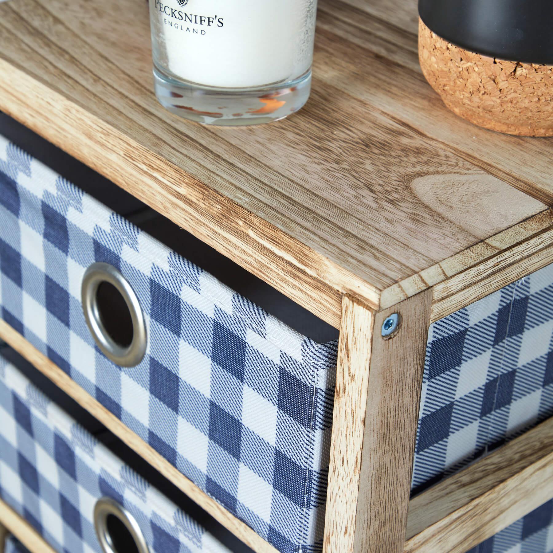 Wooden Chest 3/4/5 Storage Drawers Plaid Fabric Bedroom Organiser Coastal Style - Picture 19 of 22