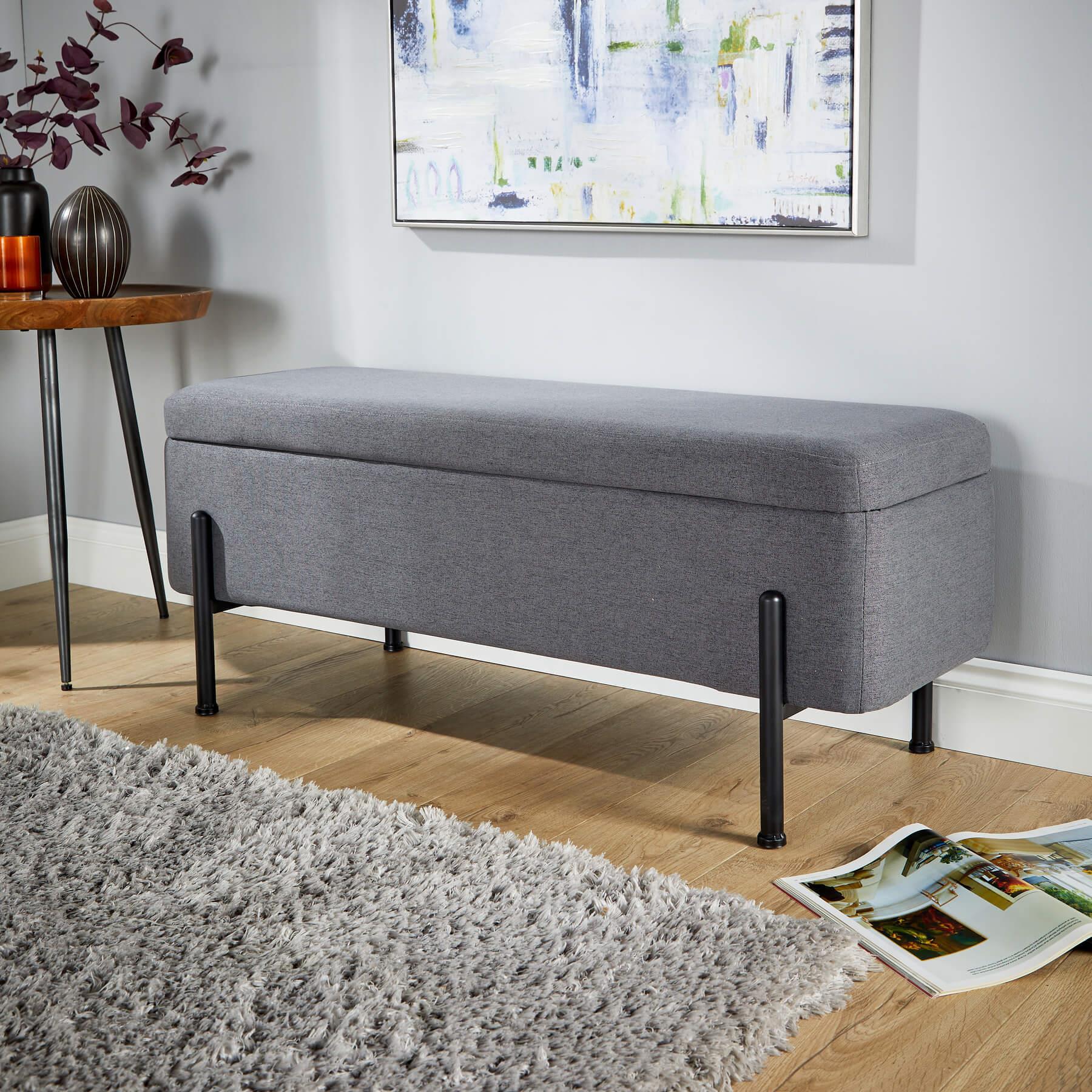 Storage Ottoman Seat Velvet Metal Legs Compact Storage Bedroom Home Furniture - Picture 12 of 55