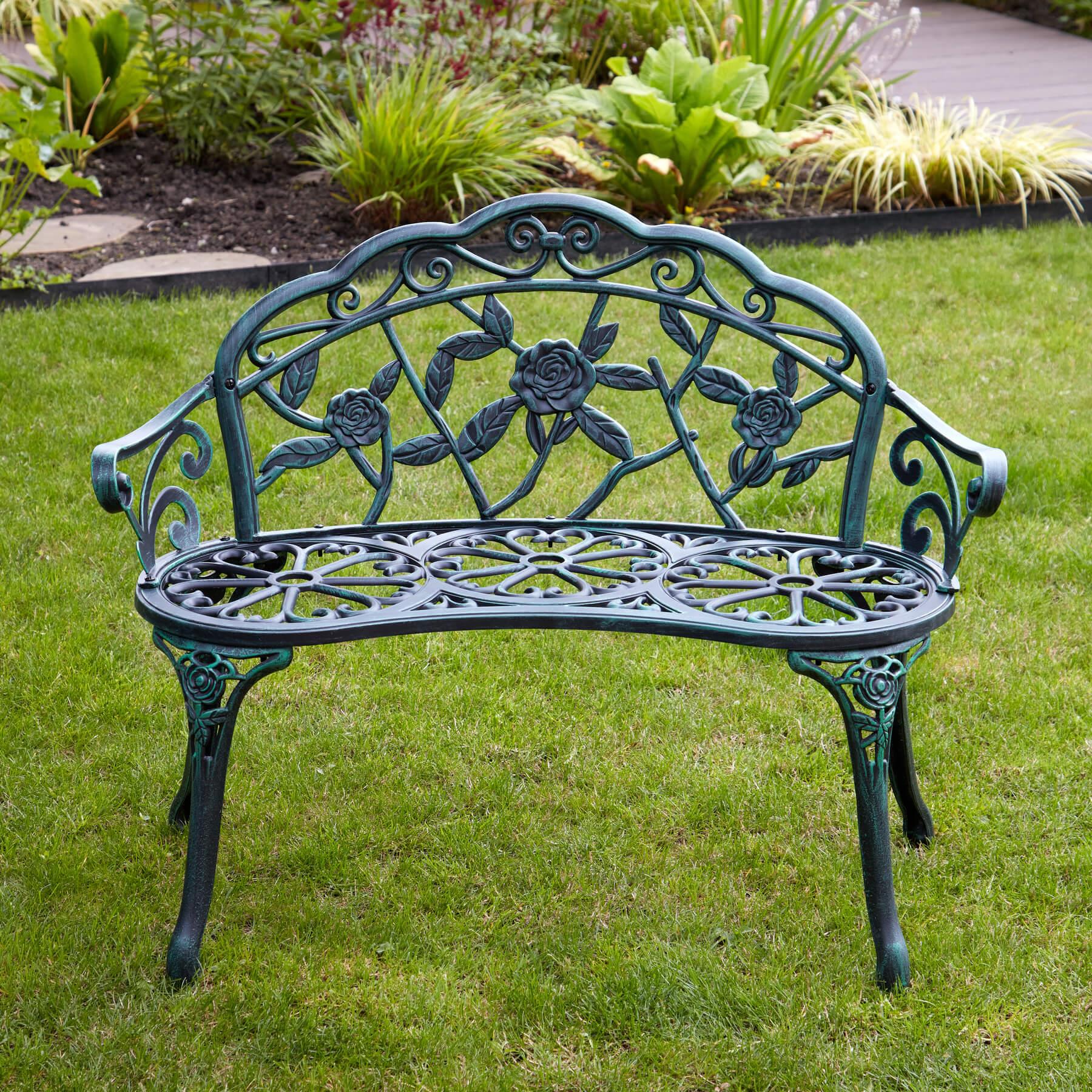 Cast Aluminium Garden Bench Metal Frame 2 Seater Patio Furniture Outdoor Seating - Picture 4 of 29