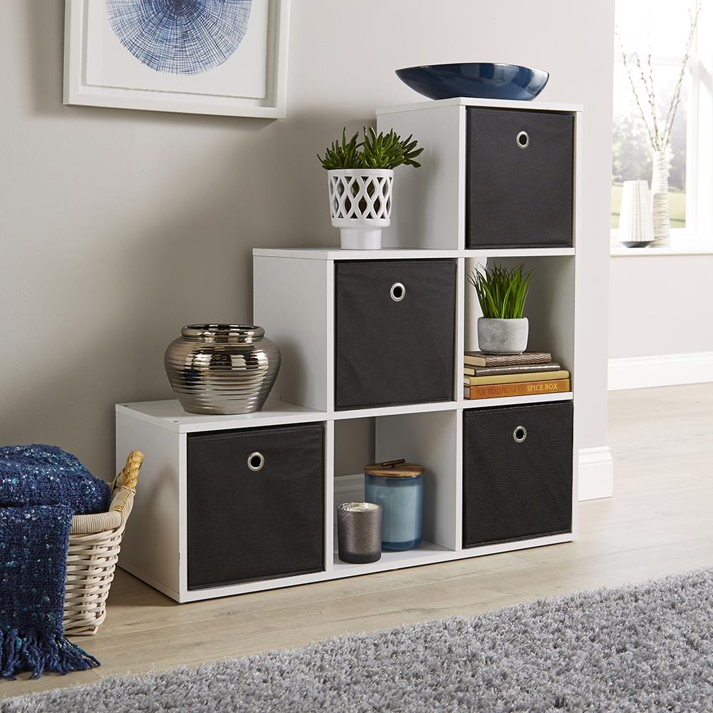Step Style Storage Cube 6 Shelf Bookcase Wooden Display Staircase Unit