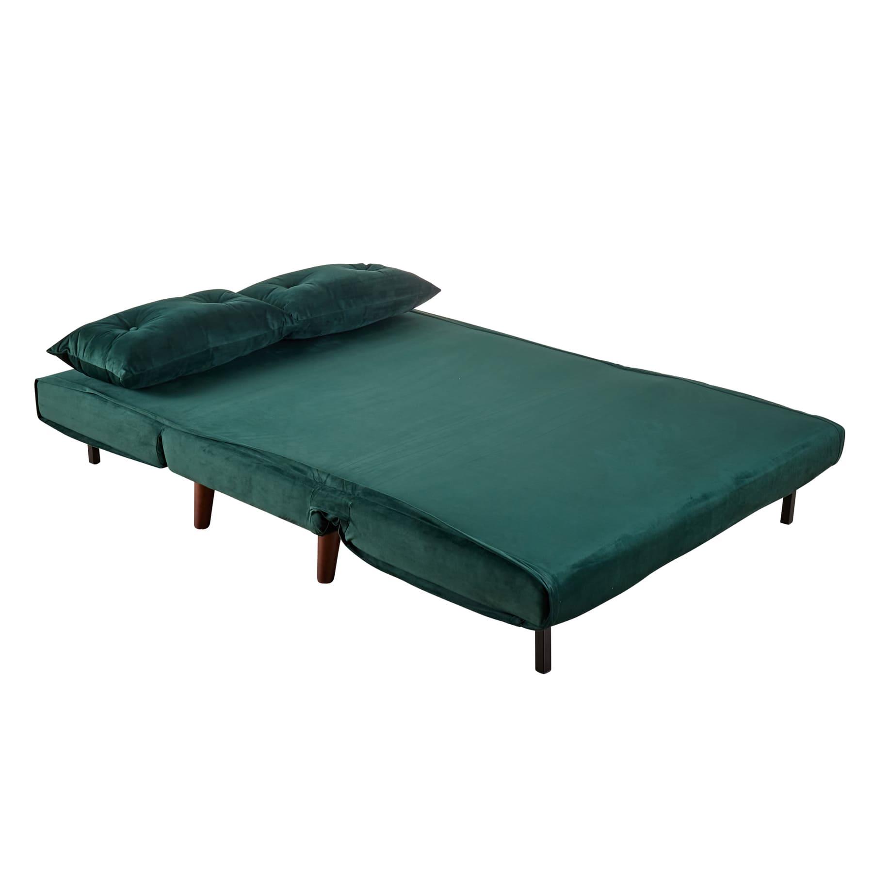 Single or Double Sofa Bed Folding Chair Velvet Wooden Legs Two Pillow Furniture - Produktbild 7