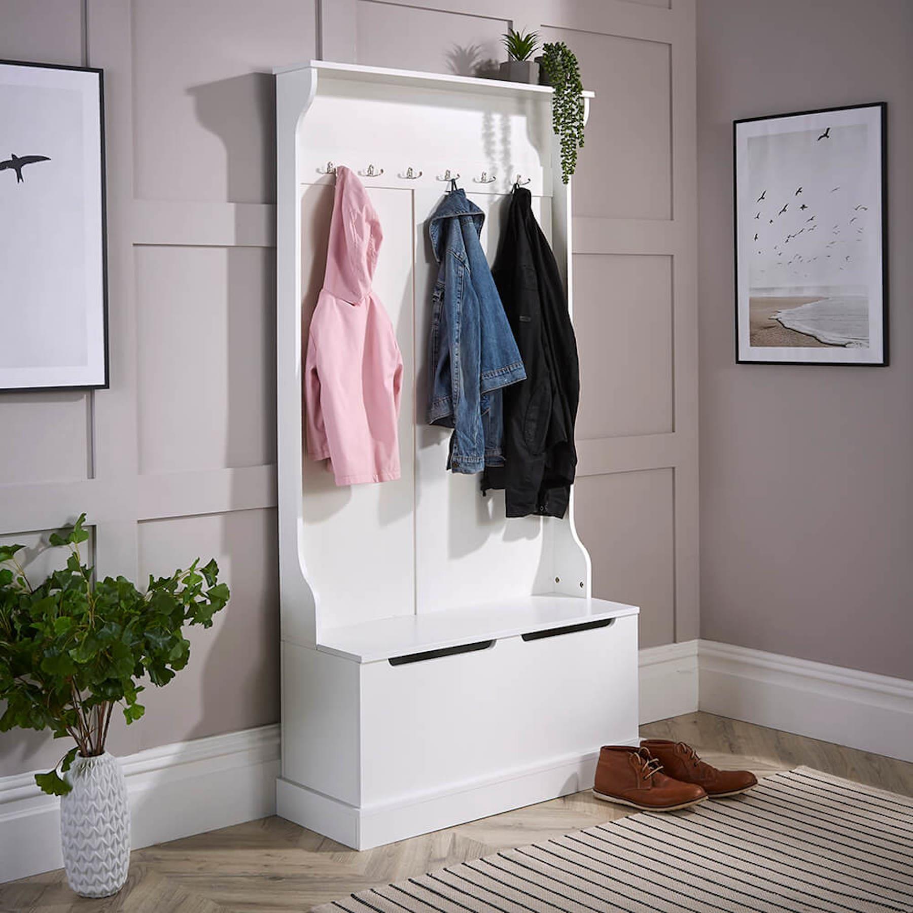 Hallway Storage Bench Painted Wooden Entryway Organiser with Coat Hooks Rack - Picture 11 of 40