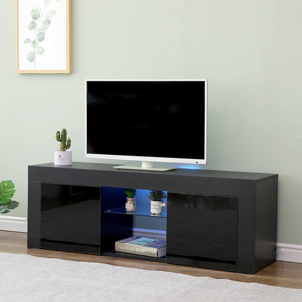 Grey 130cm Home Source TV Stand Gloss Front Television Cabinet Storage Drawer LED Light