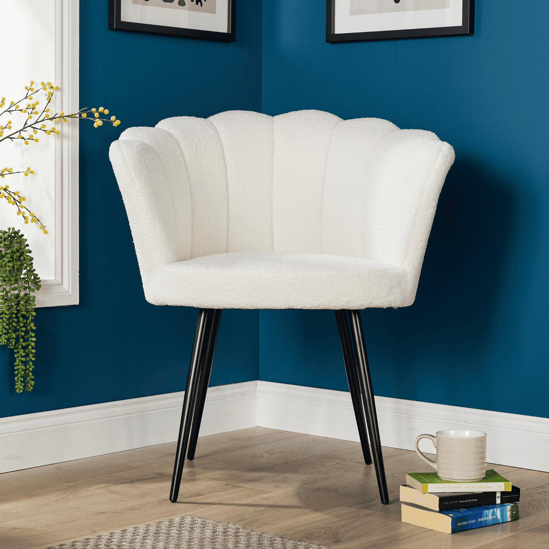 Grey Boucle Fabric Scallop Shell Chair Wing Back Armchair Sofa Gold Legs - Picture 37 of 41