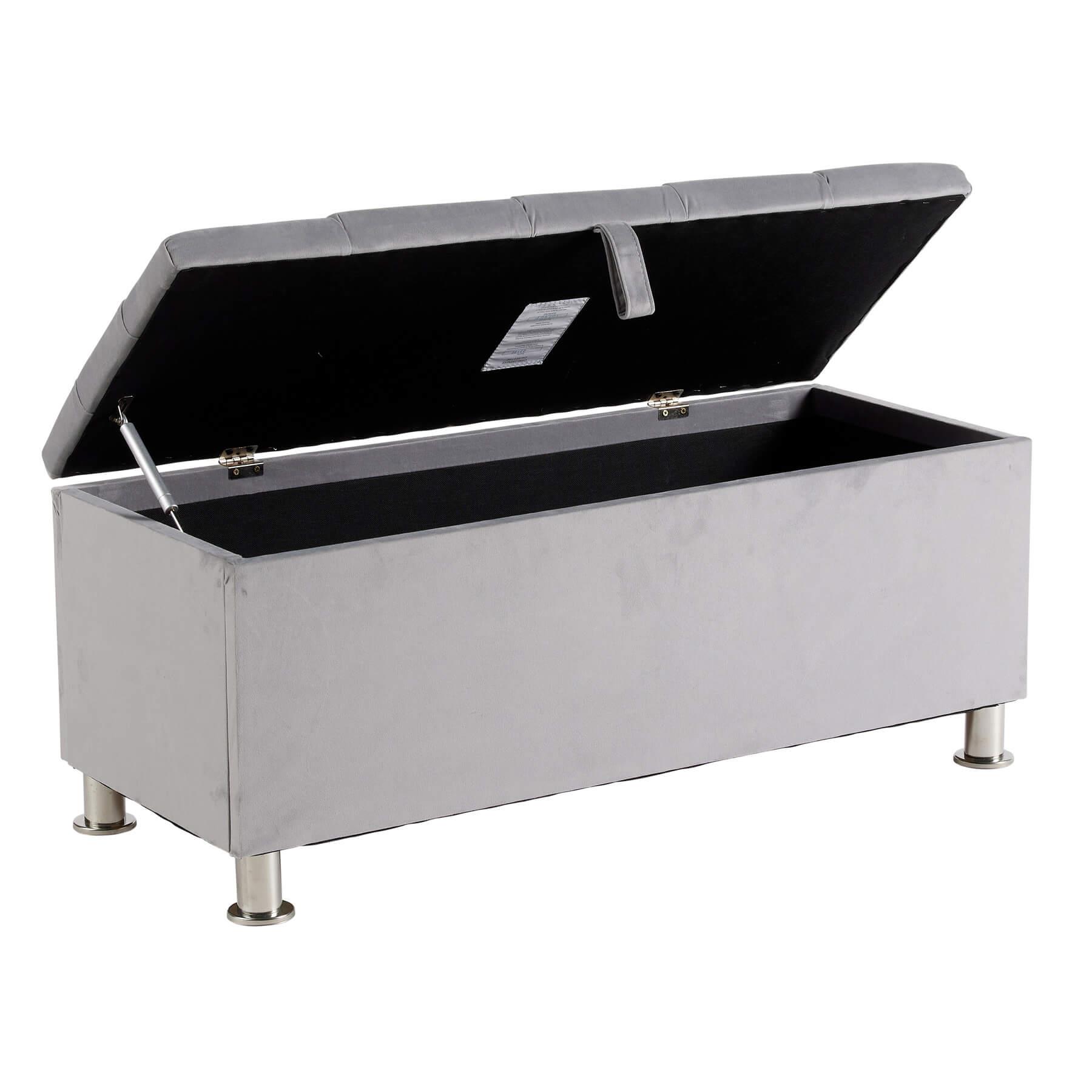Storage Ottoman Chest Furniture Padded Seat Buttoned Detailing Metal Legs - Picture 24 of 25