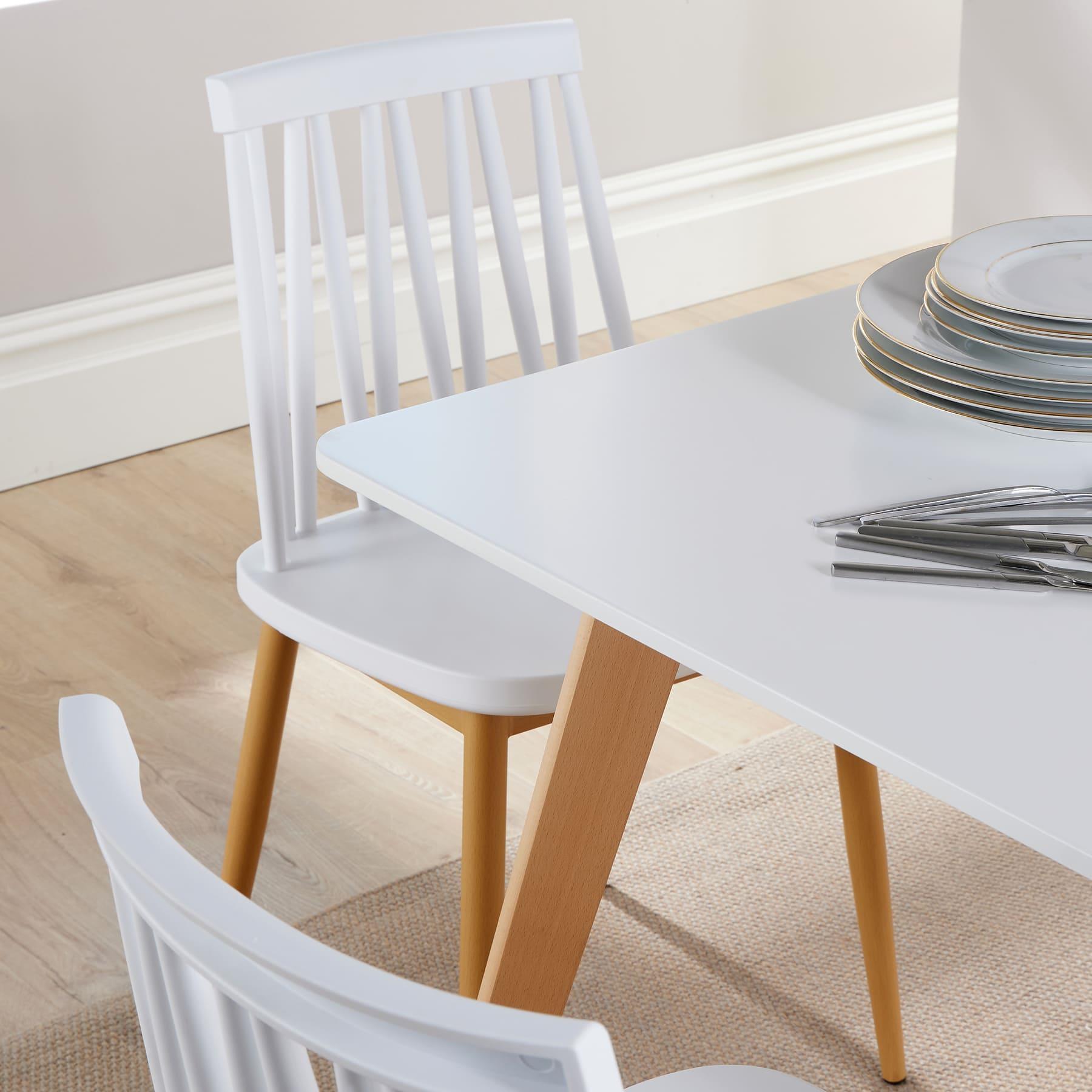 Dining Table Set - 120cm White Top Wooden Legs With 4 Kitchen Chairs Furniture - Picture 76 of 79