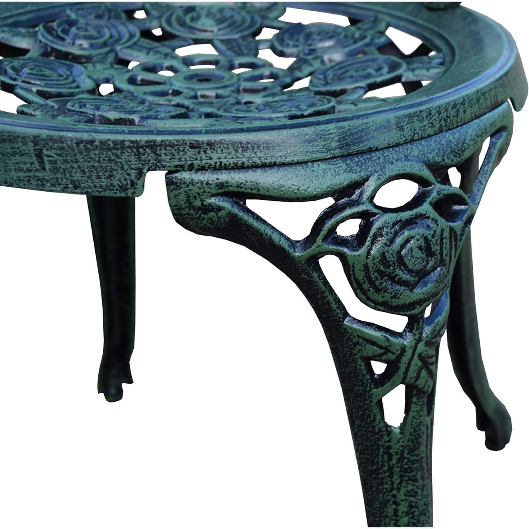 thumbnail image 2 of Green Cast Aluminium Bistro Set – Outdoor Patio Table And 2 Chairs With Parasol Hole By Home Source 2 of 4