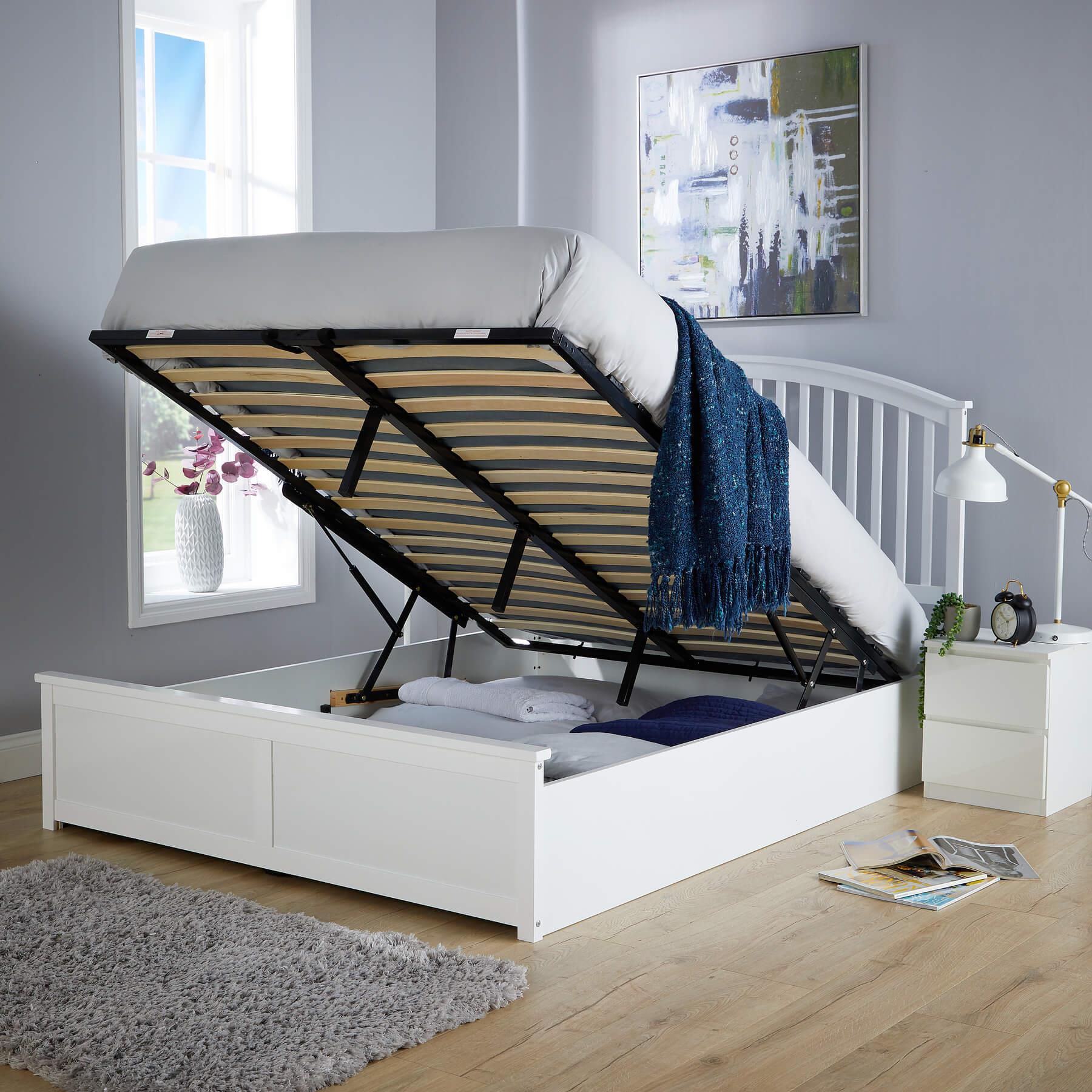 Ottoman Bed Frame Double / King Storage Space End Gas Lift Fabric Modern Style - Picture 1 of 20