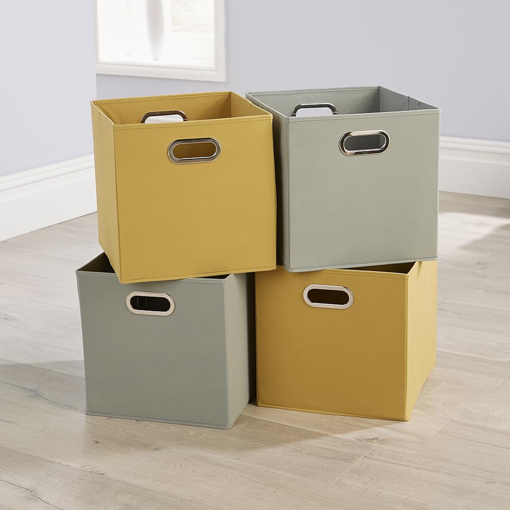Large Grey Yellow Foldable Canvas Storage Folding Box Fabric Cube 4