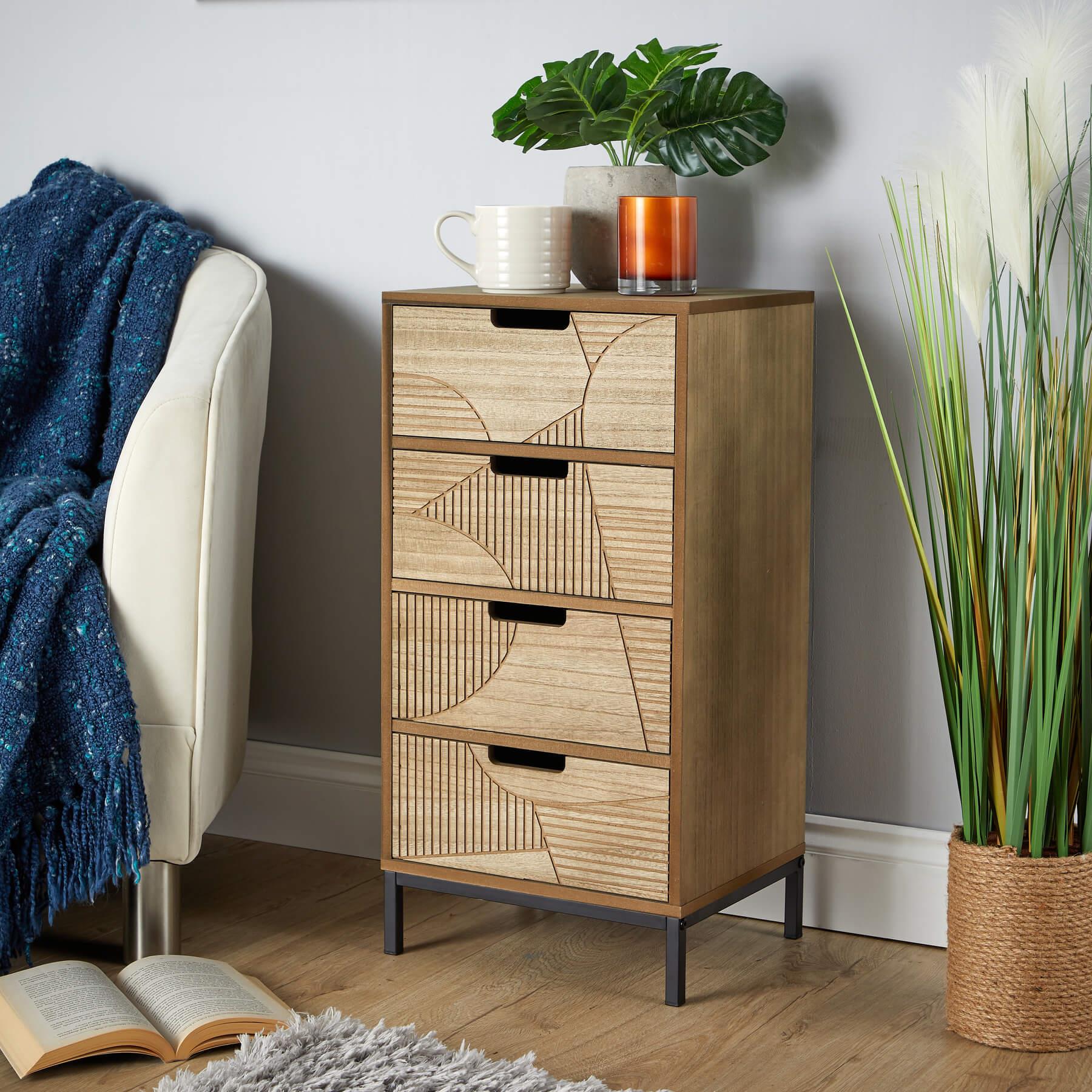 Chest 3/4 Solid Wooden Storage Drawers Geometric Design Bedroom Organiser - Picture 14 of 22