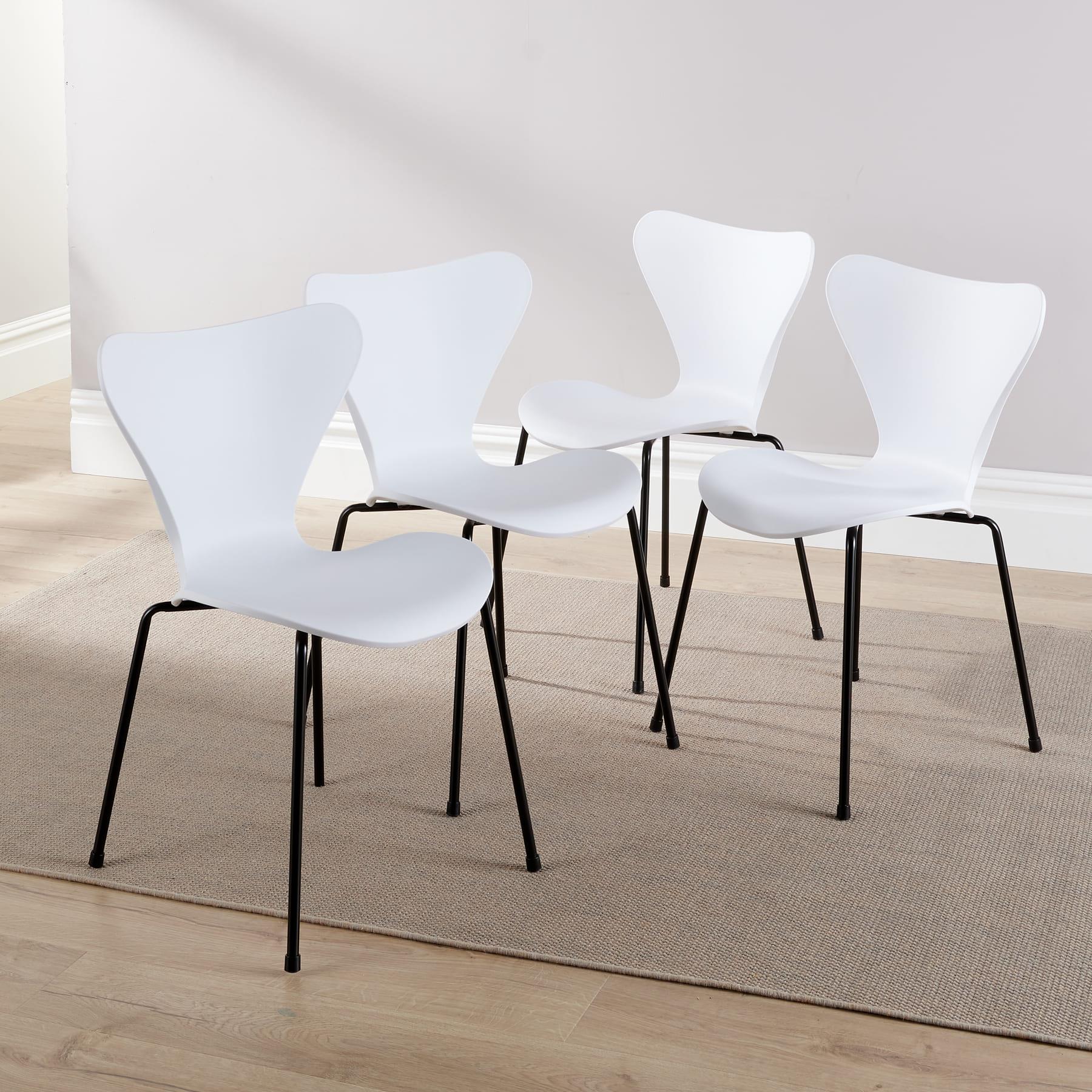 Esstisch Set - 80 cm weiße Platte Holzbeine 4 geometrische/gebogene Küchenstühle - Bild 47 von 48