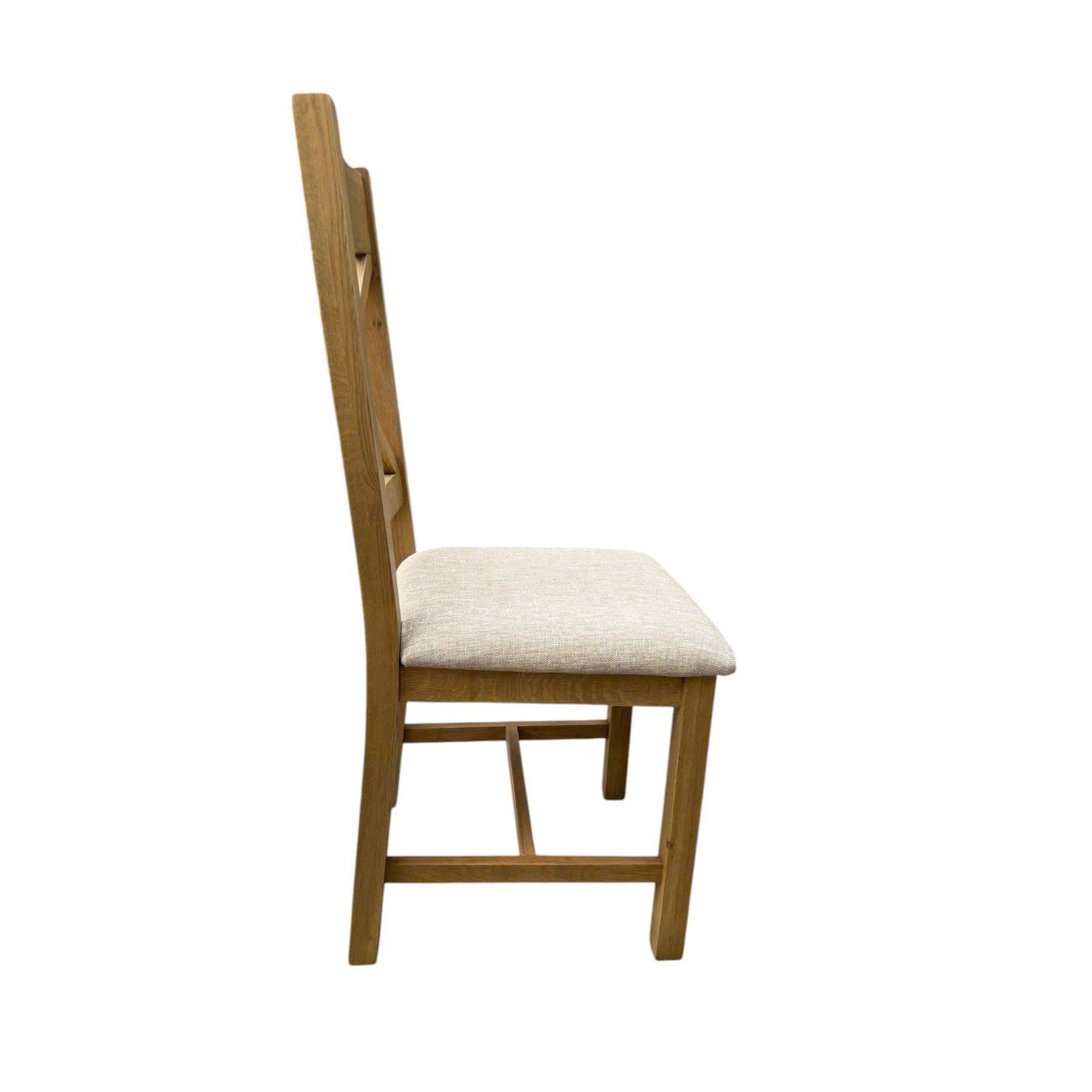 Pair Of High Slatted Back Dining Chairs Wool Seat Solid Oak Legs Fully Assembled - Picture 5 of 7