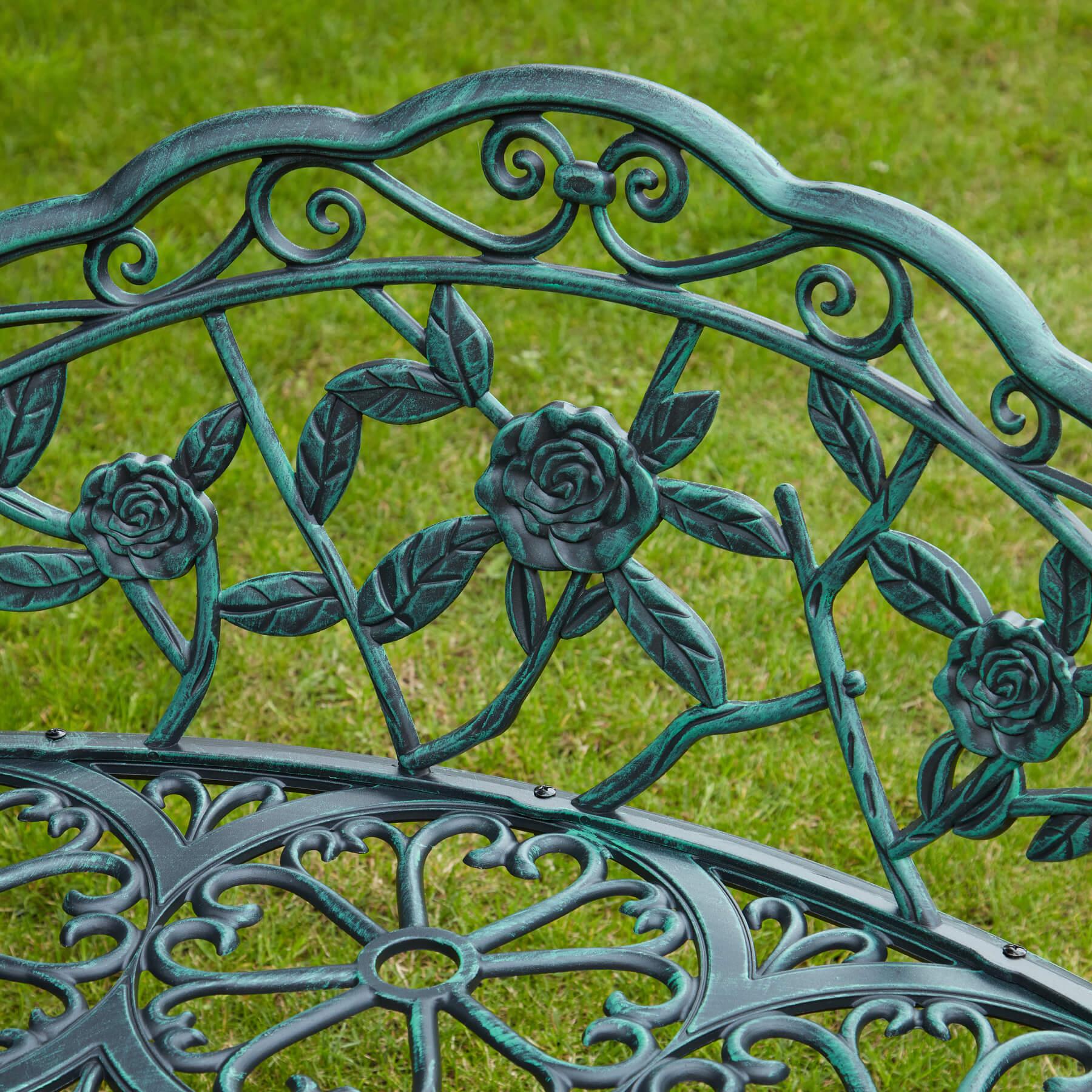 Cast Aluminium Garden Bench Metal Frame 2 Seater Patio Furniture Outdoor Seating - Picture 6 of 29