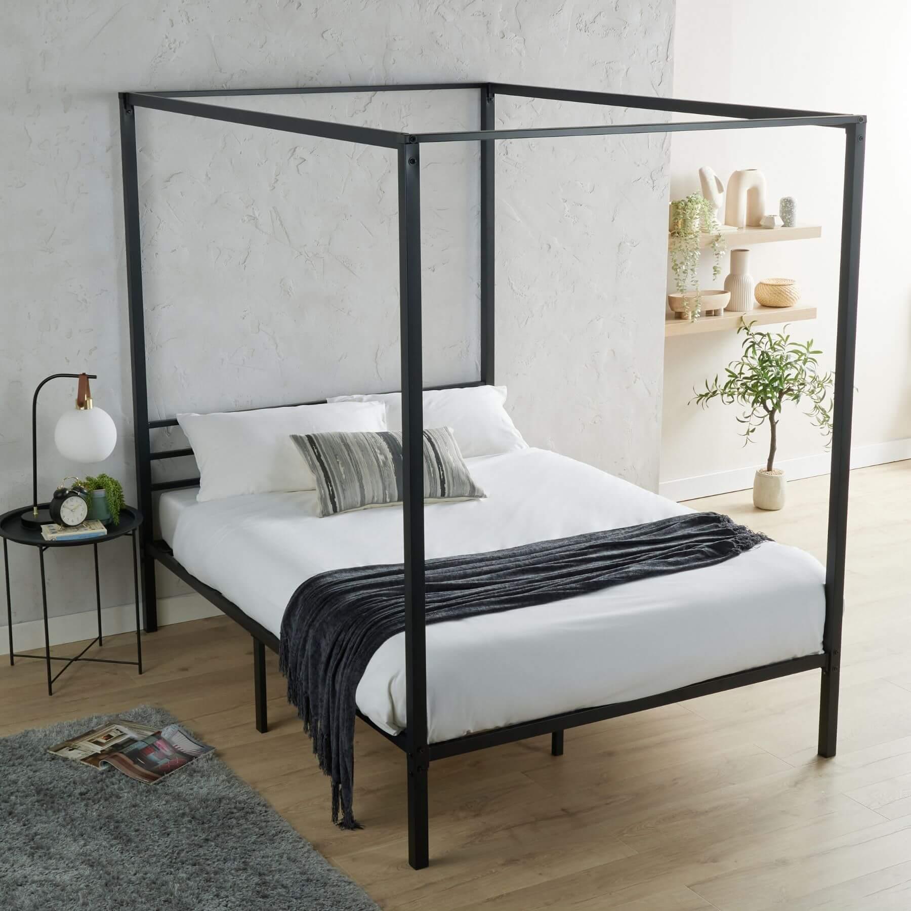 Doppel-/King Size Metallhimmelbett Himmelbett schwarzer Rahmen Zuhause Schlafzimmer Möbel - Bild 11 von 16