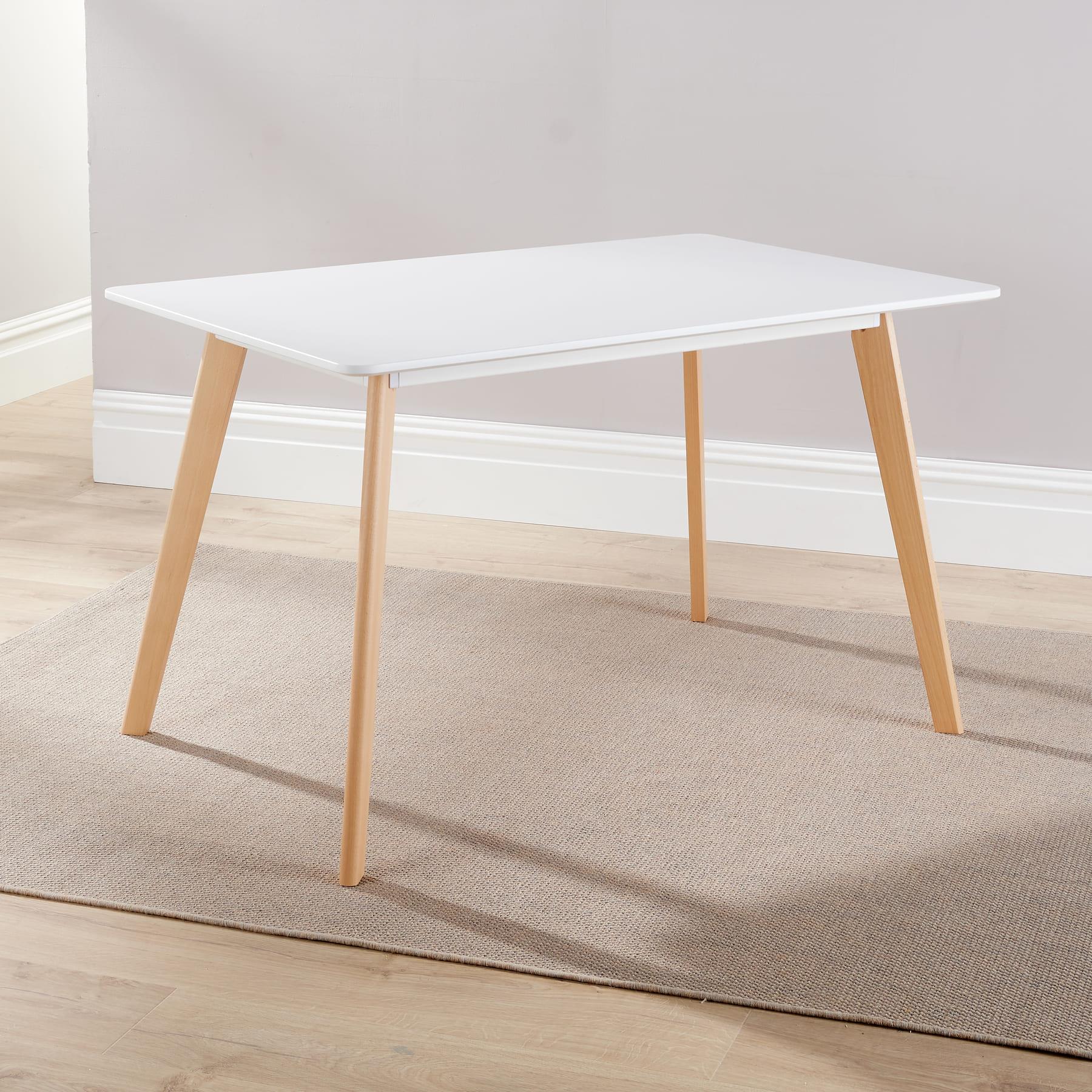 Dining Table Set - 120cm White Top Wooden Legs With 4 Kitchen Chairs Furniture - Picture 34 of 79