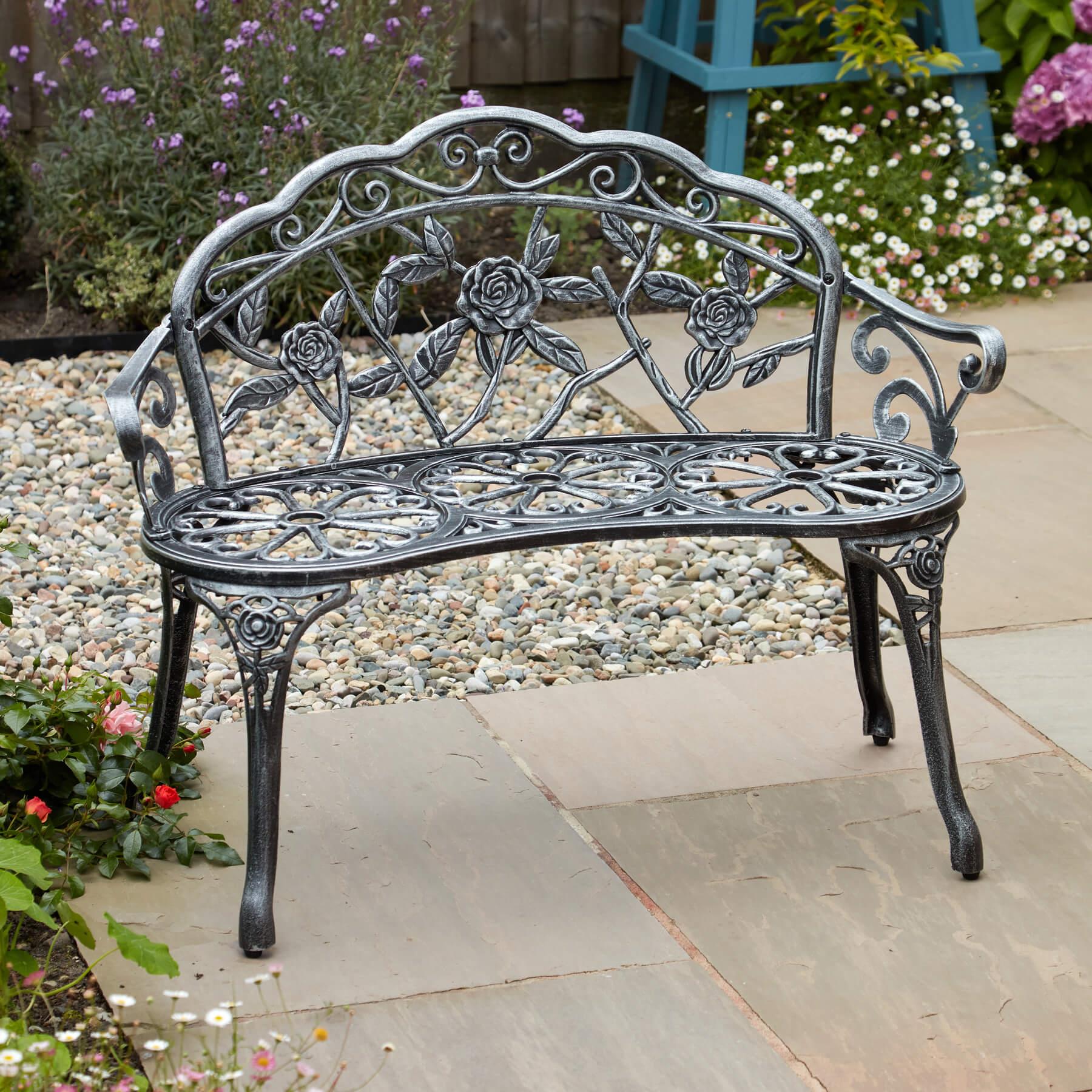 Cast Aluminium Garden Bench Metal Frame 2 Seater Patio Furniture Outdoor Seating - Picture 10 of 29