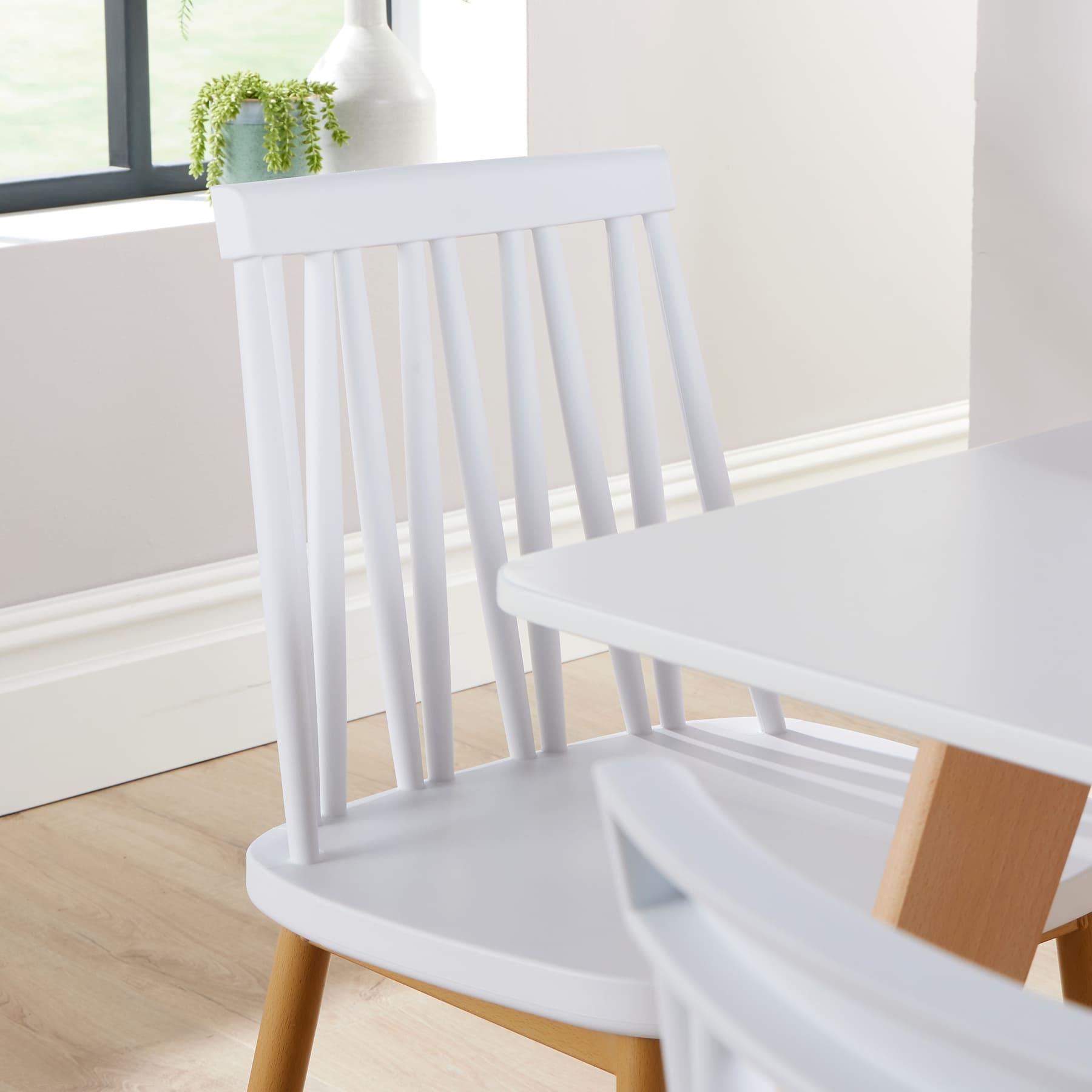 Dining Table Set - 120cm White Top Wooden Legs With 4 Kitchen Chairs Furniture - Picture 73 of 79