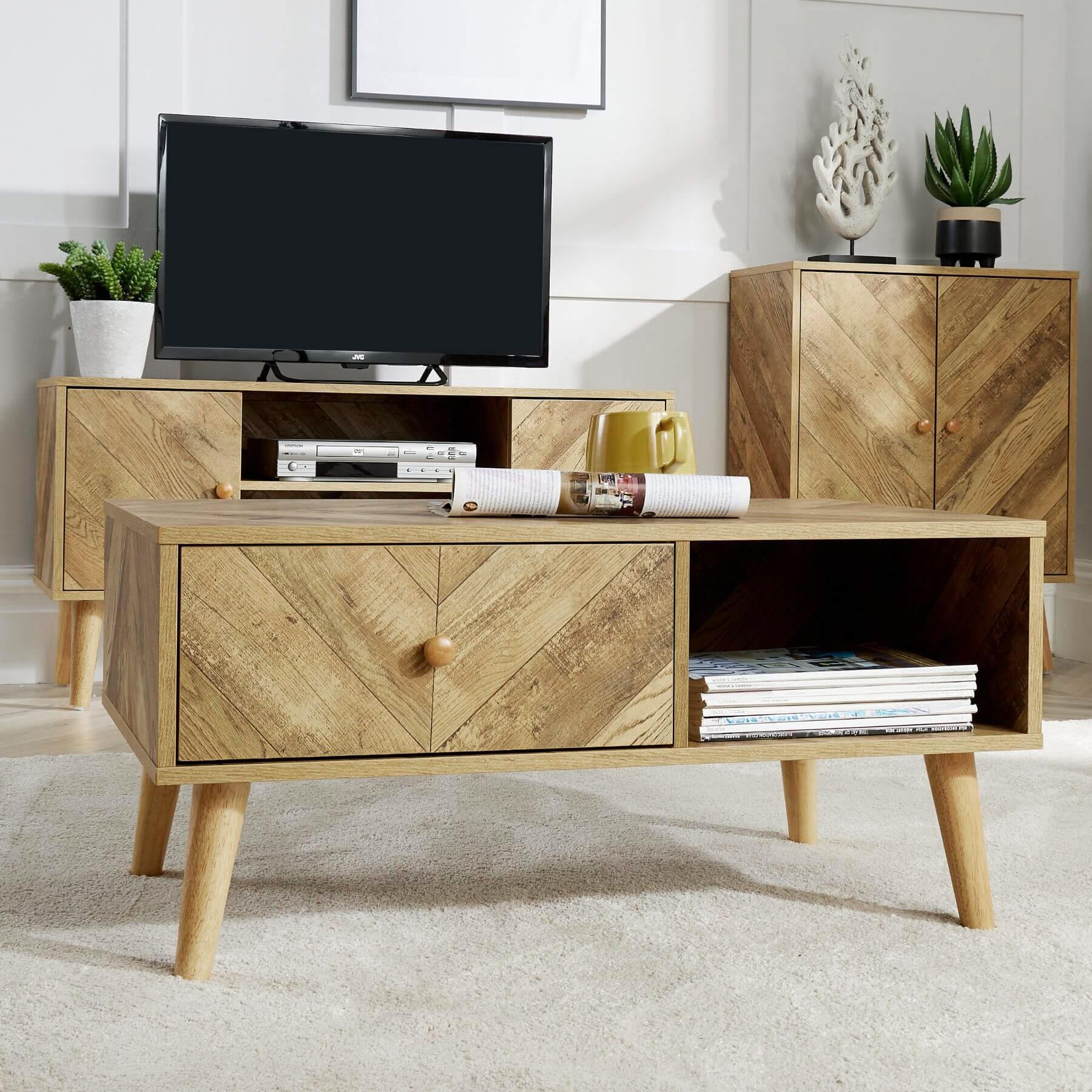 Coffee Table Rectangular 1 Drawer Open Storage Home Living Room Furniture Unit - Picture 16 of 23