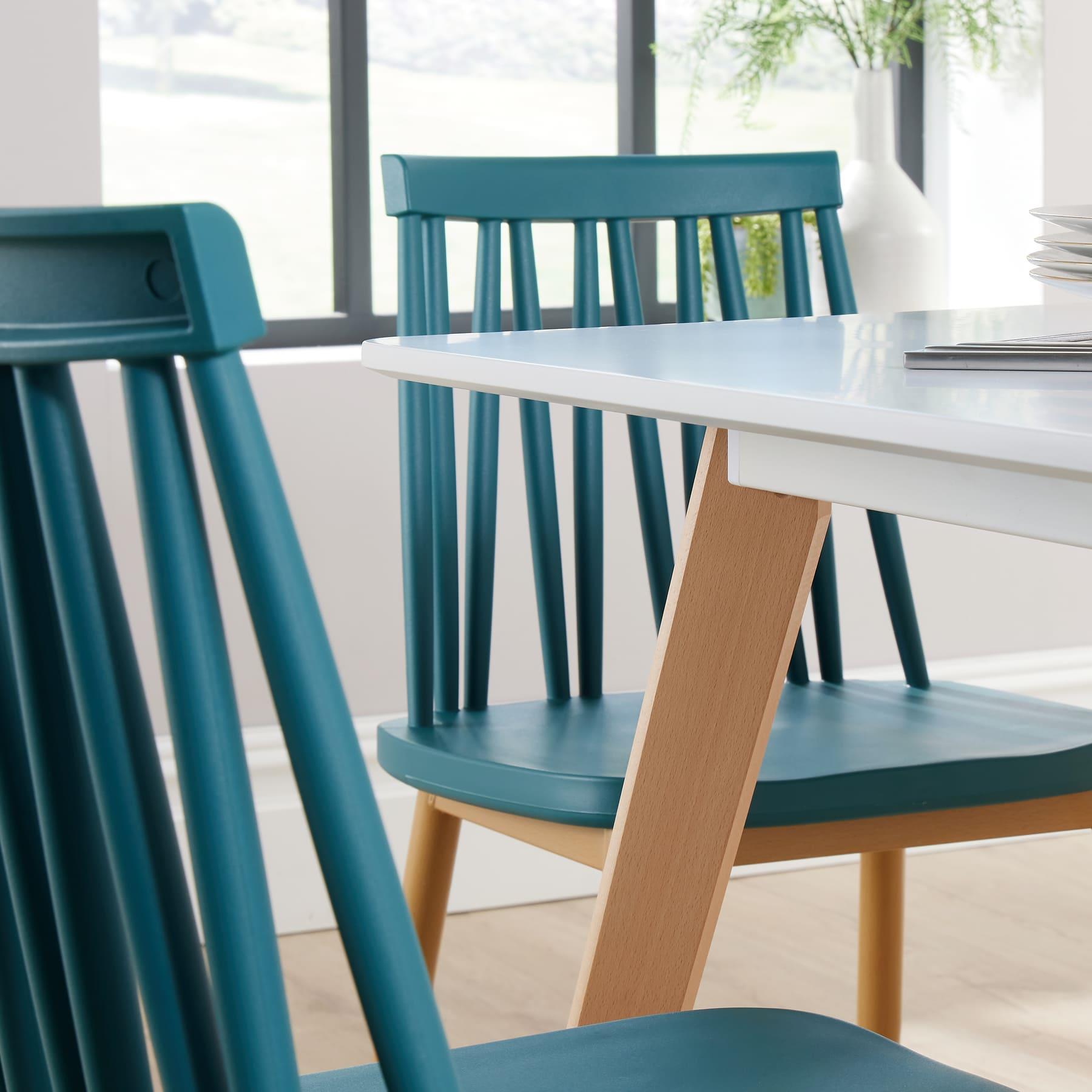 Dining Table Set - 120cm White Top Wooden Legs With 4 Kitchen Chairs Furniture - Picture 63 of 79