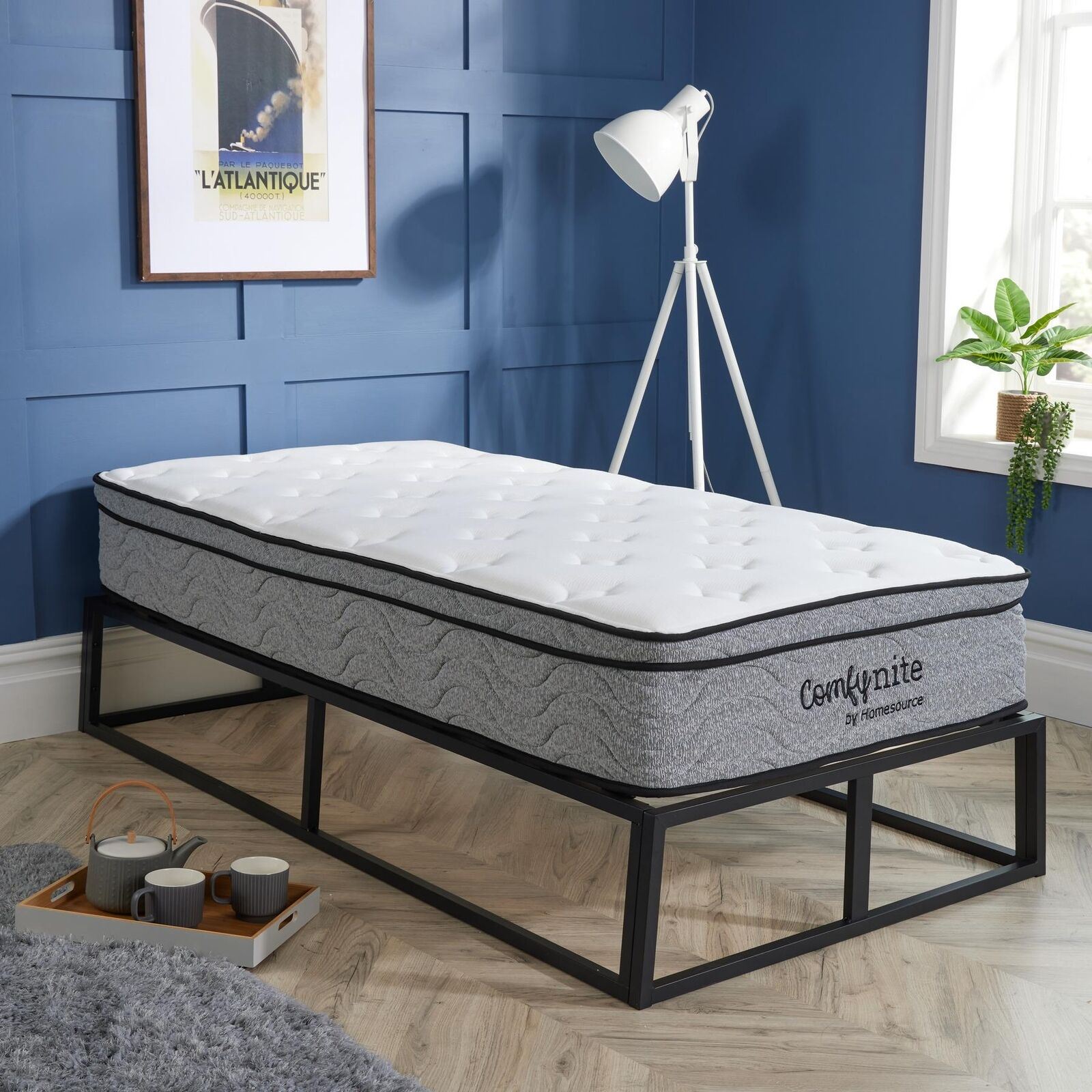 Contemporary Single / Double Platform Bed Black Metal Frame With Slatted Support - Picture 27 of 30