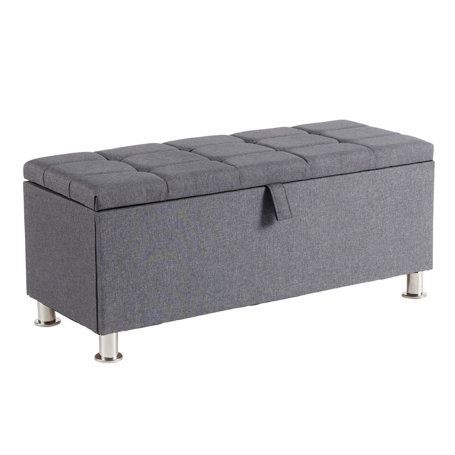 Storage Ottoman Chest Furniture Padded Seat Buttoned Detailing Metal Legs - Picture 11 of 25