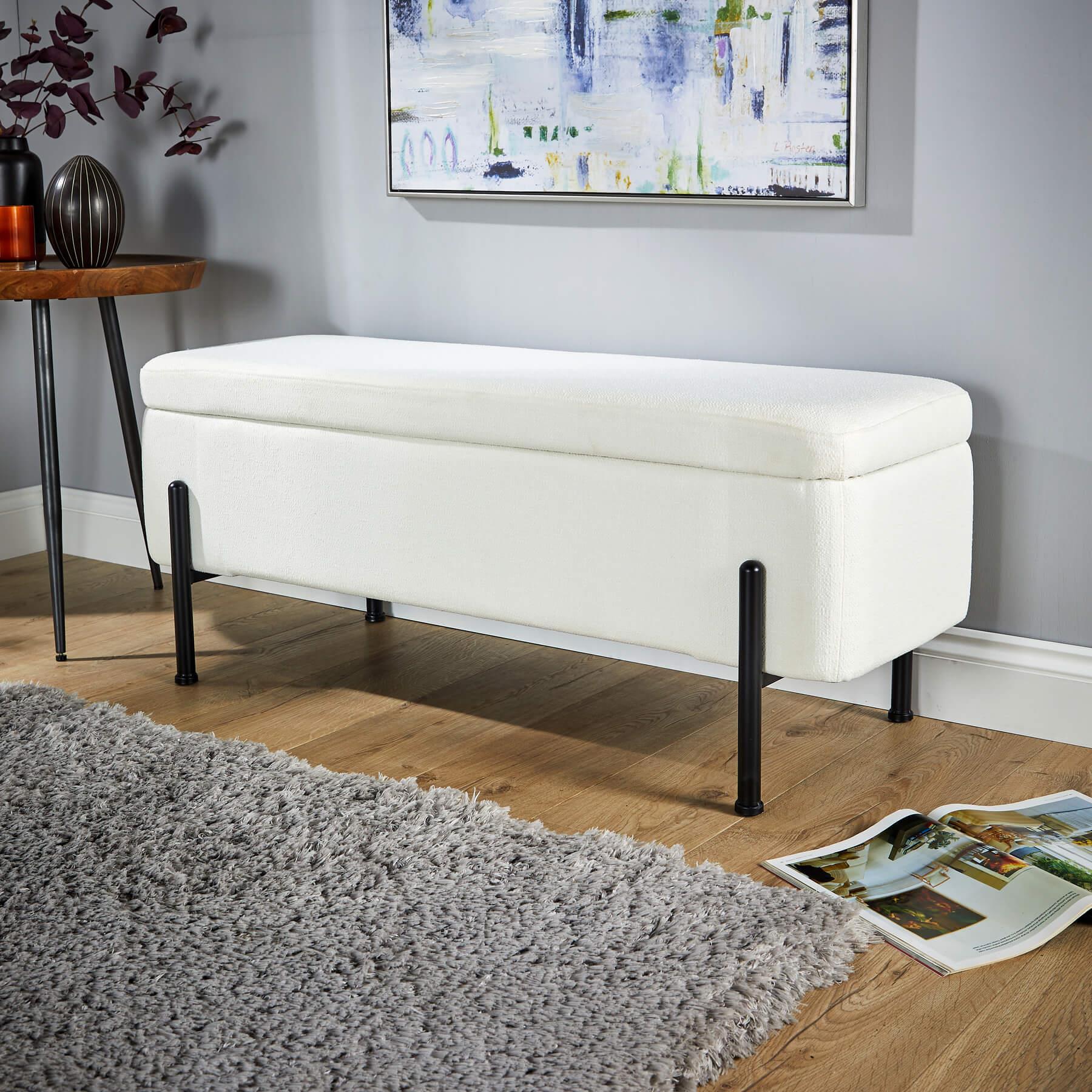 Storage Ottoman Seat Velvet Metal Legs Compact Storage Bedroom Home Furniture - Picture 48 of 55