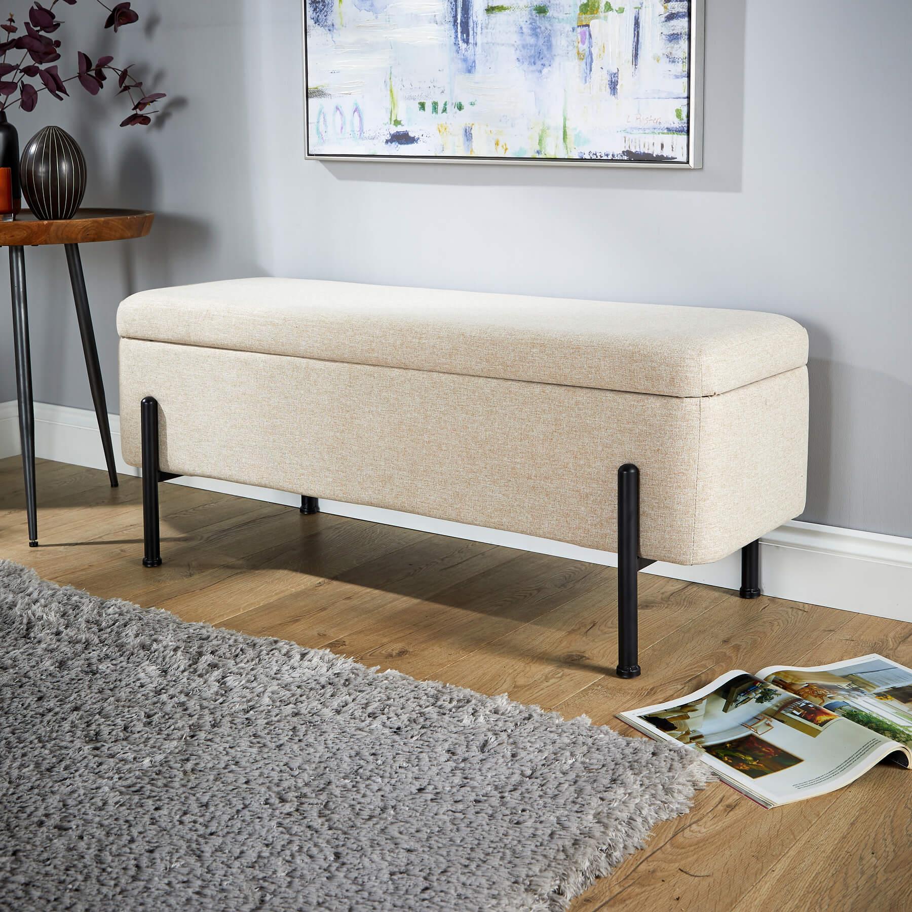 Storage Ottoman Seat Velvet Metal Legs Compact Storage Bedroom Home Furniture - Picture 39 of 55