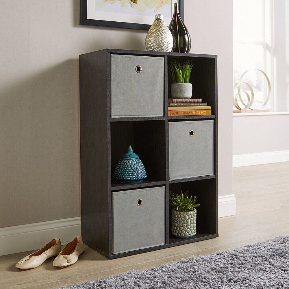 Storage Cube Black Shelves Bookcase Wooden Display Organiser with Fabric Drawers - Picture 8 of 9