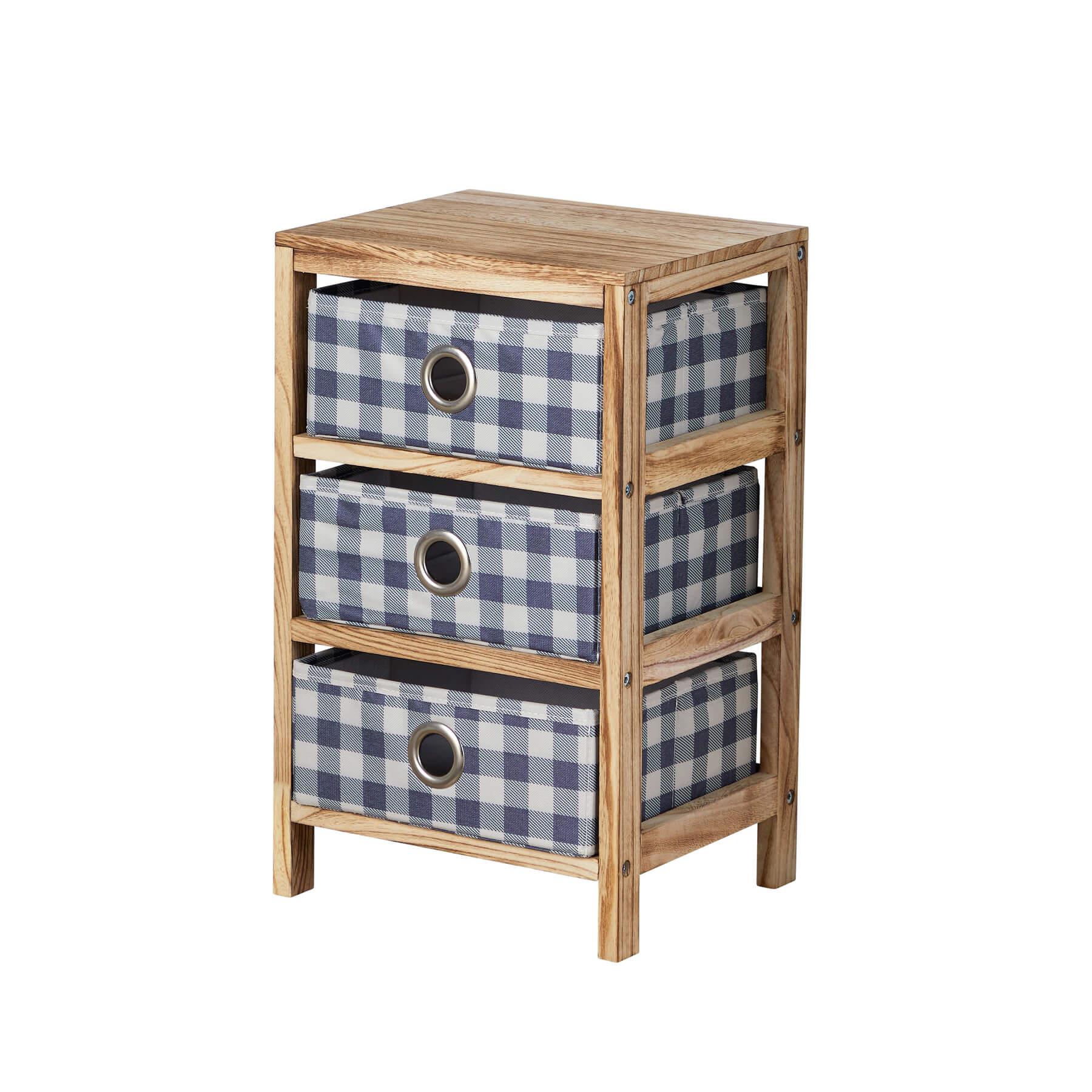 Wooden Chest 3/4/5 Storage Drawers Plaid Fabric Bedroom Organiser Coastal Style - Picture 8 of 22