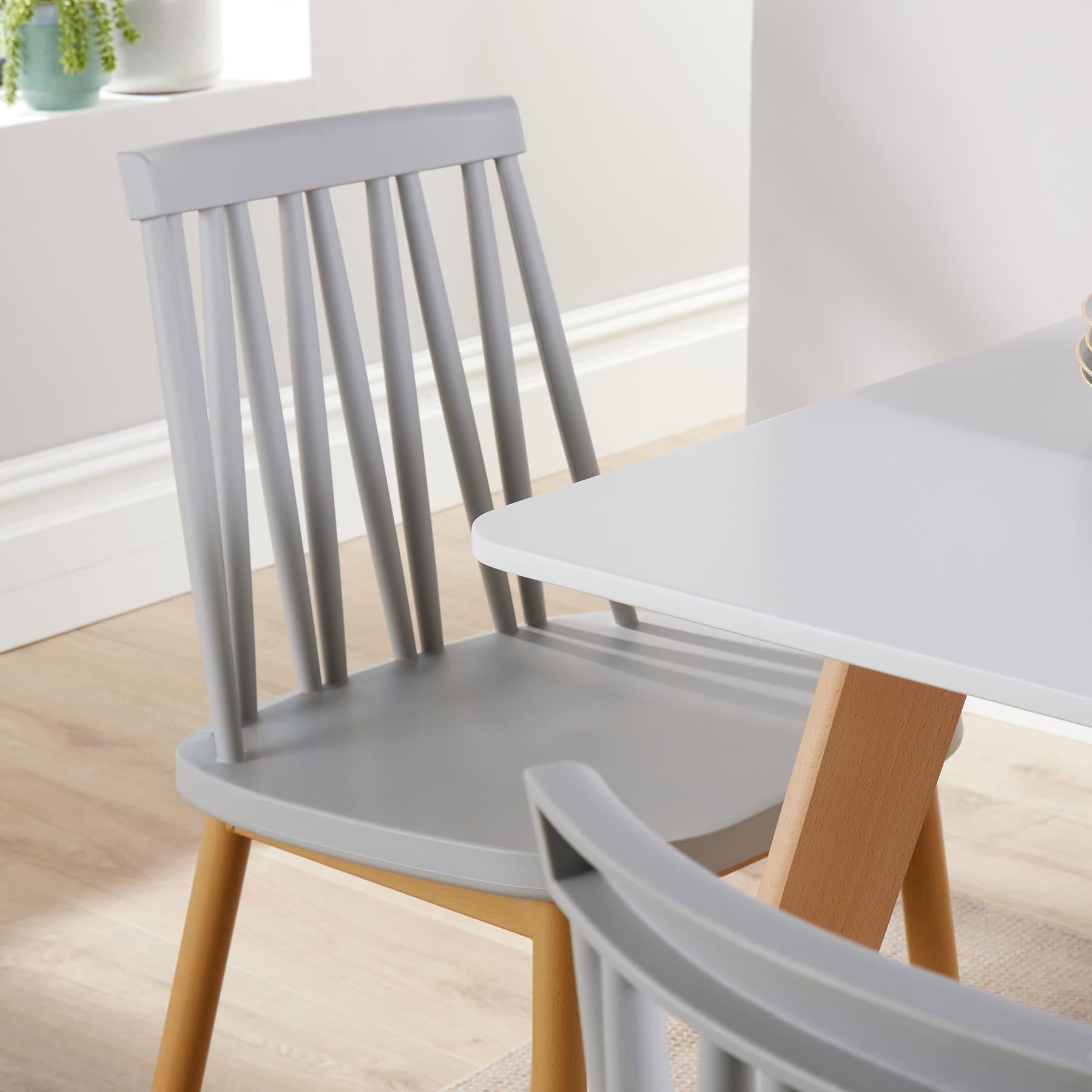 Dining Table Set - 120cm White Top Wooden Legs With 4 Kitchen Chairs Furniture - Picture 16 of 79