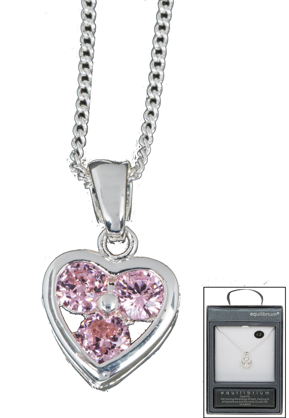 Equilibrium Jewellery Pink Purple White Silver Plated Heart Necklace Gift Box Equilibrium Jewellery Pink Purple White Silver Plated Heart Necklace Gift Box