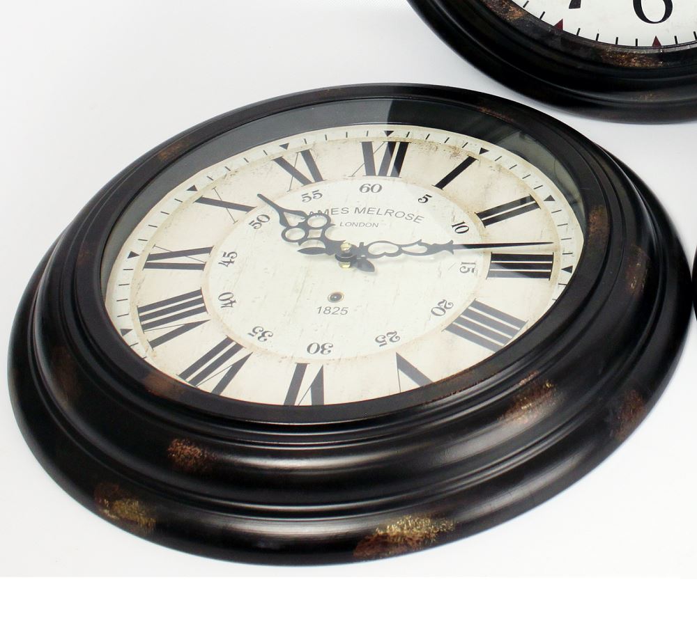 43cm Small Black Iron Antique French Gallery Style Round Wall Hanging Clock eBay