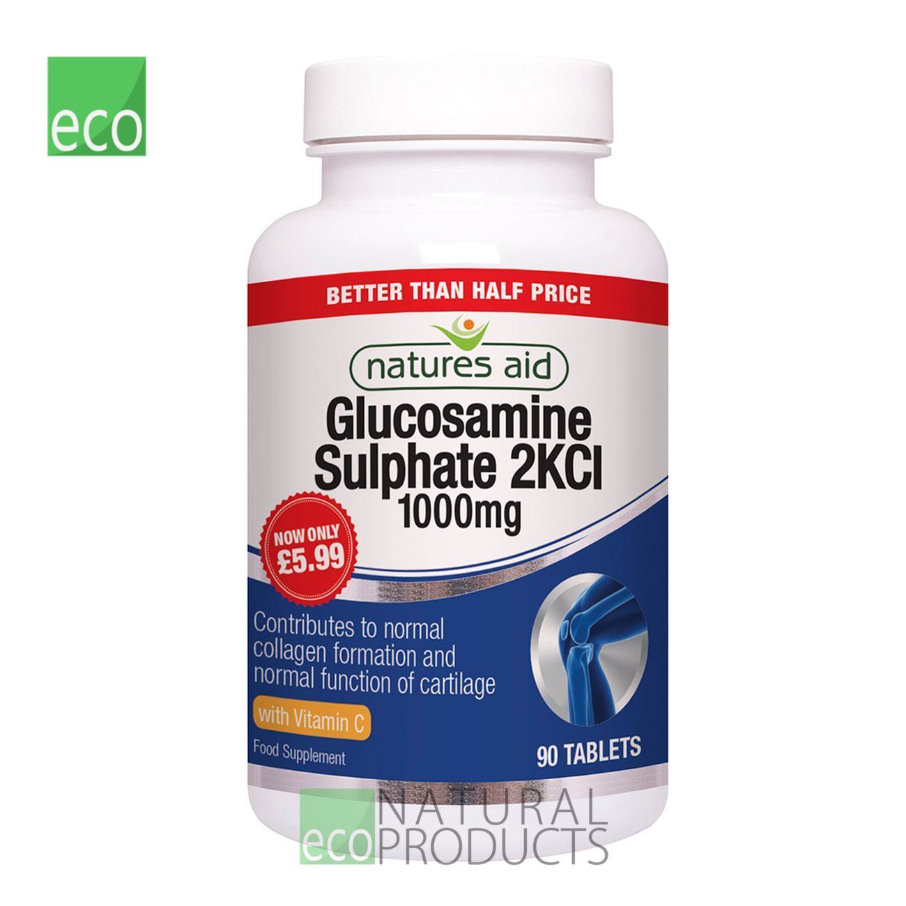 Natures Aid Glucosamine Sulphate 2KCI with Vitamin C 1000mg 90 Tablets
