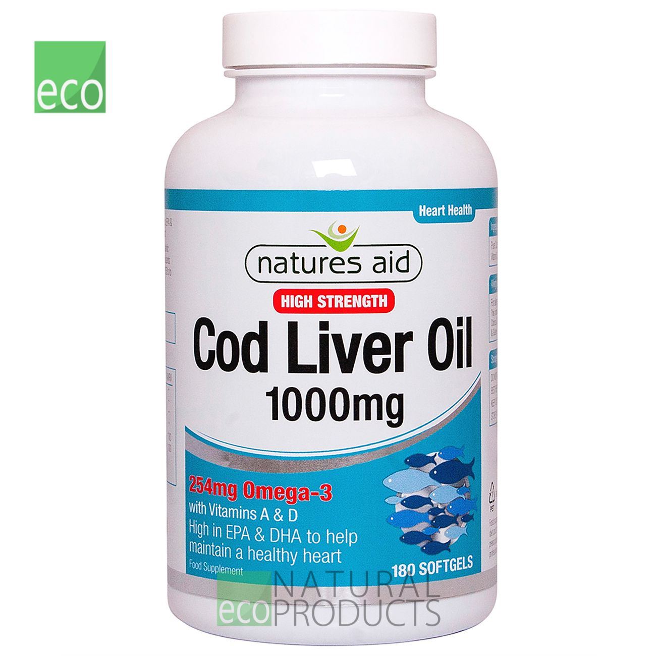 Natures Aid Omega3 Cod Liver Oil (High Strength) 1000mg 180 Softgels