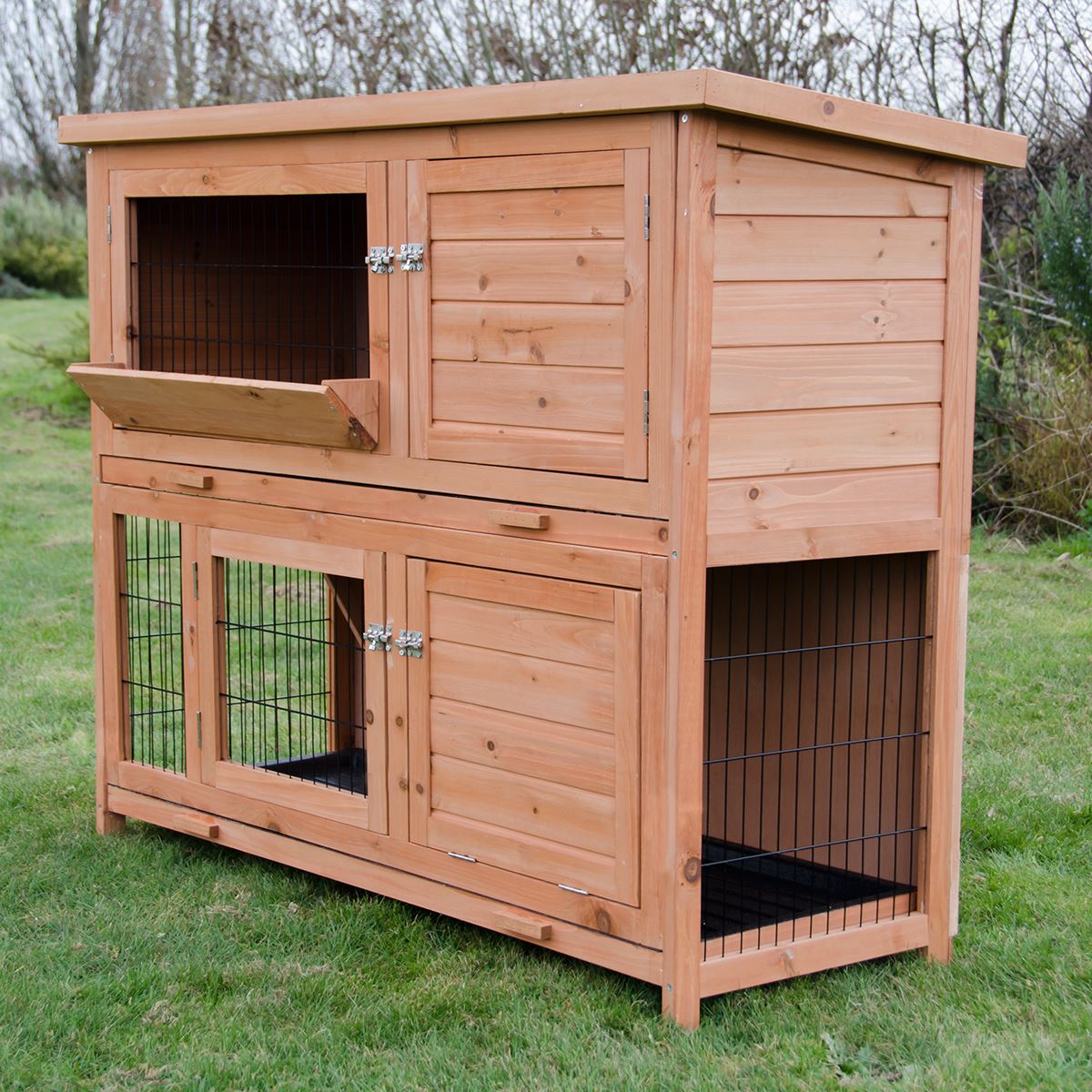 4FT LARGE RABBIT HUTCH AND RUN WITH 2 TIERS WOODEN FERRET PET CAGE