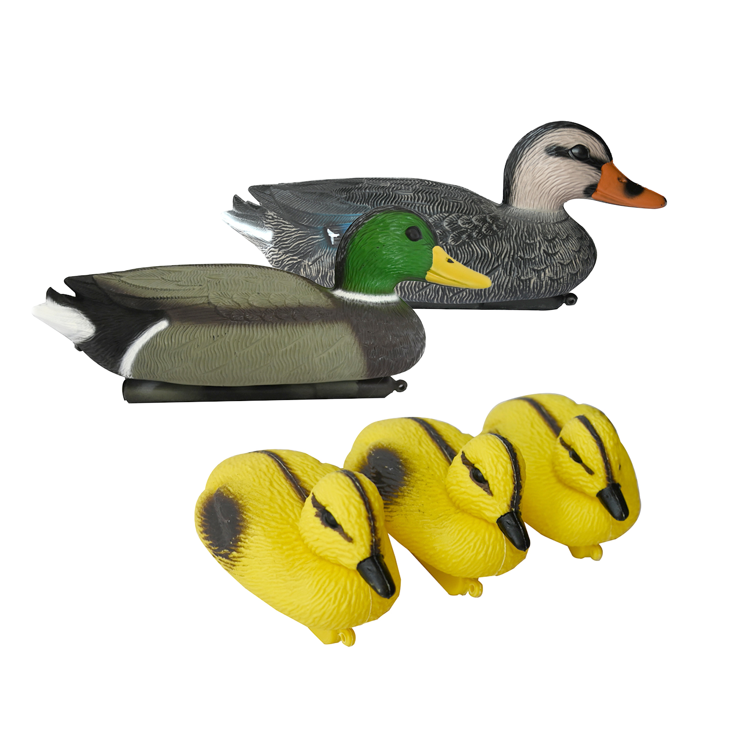 DECOY FLOATING DUCKS SET WITH DUCKLINGS MALLARD PLASTIC ORNAMENTAL KOI