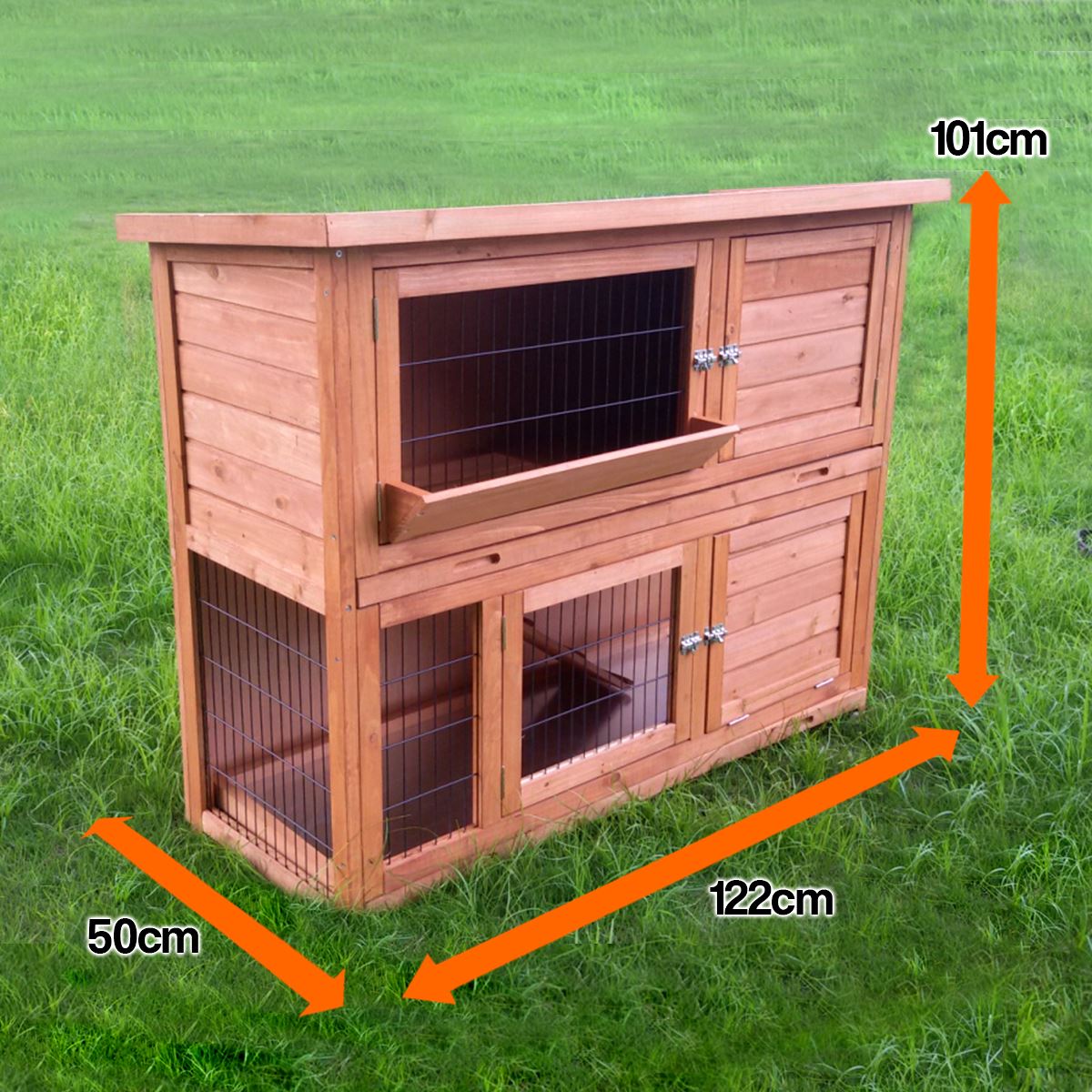4FT LARGE RABBIT HUTCH AND RUN WITH 2 TIERS WOODEN FERRET PET CAGE