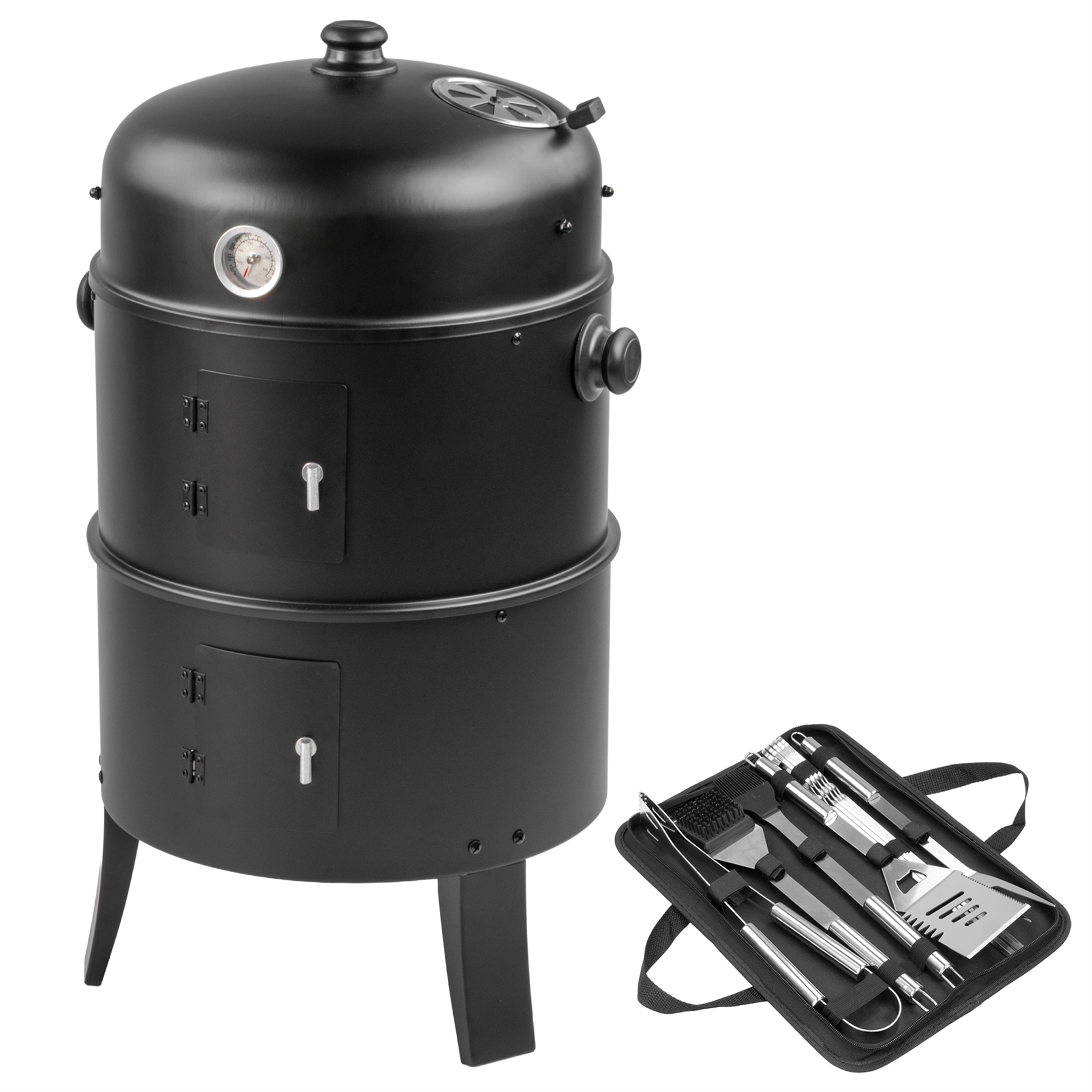 KCT UPRIGHT BBQ SMOKER AND BARBEQUE TOOL SET OUTDOOR COOKING GRILLING STEAMING