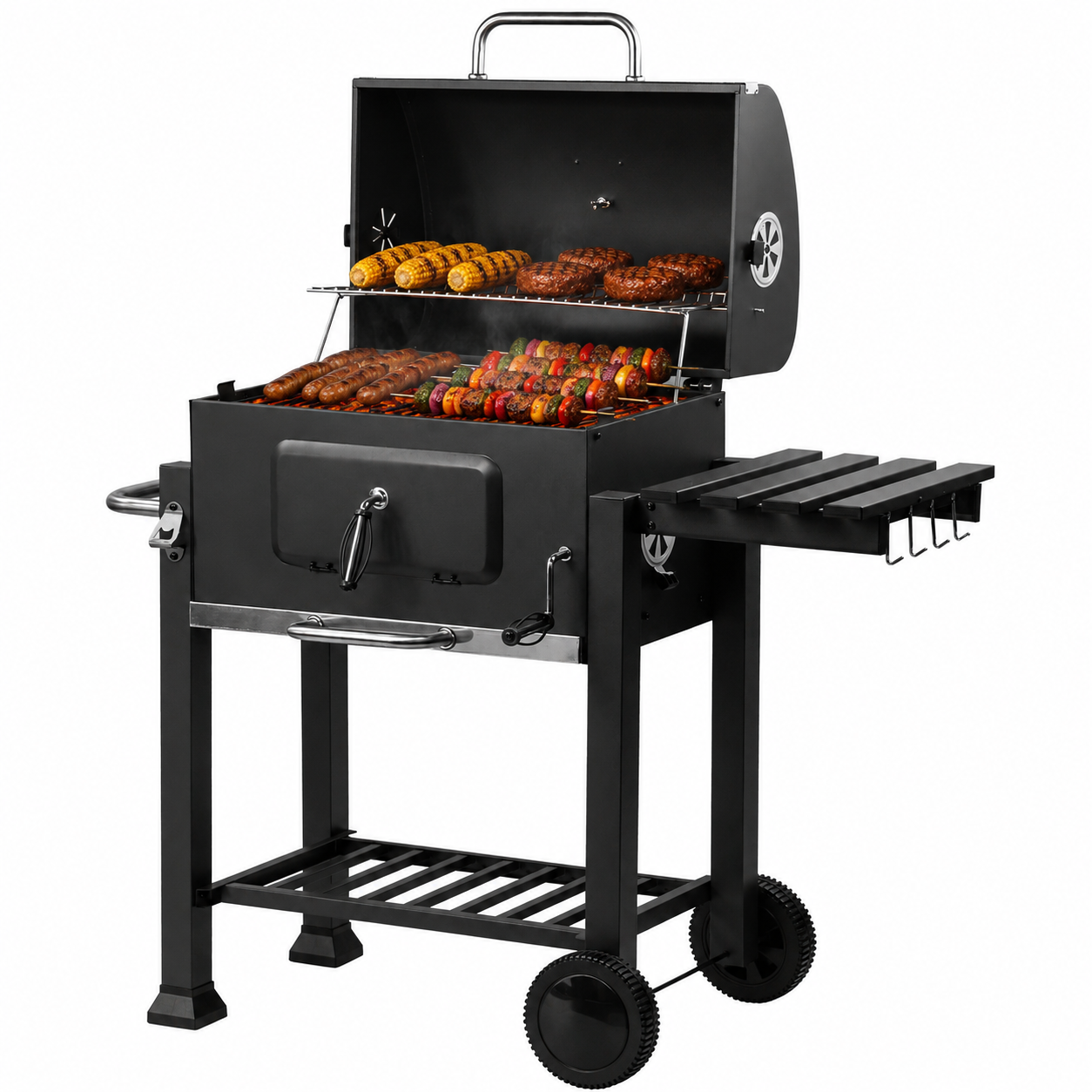 KCT DELUXE CHARCOAL BARBECUE SMOKER BBQ GRILL LARGE TROLLEY FOR OUTDOOR GARDEN