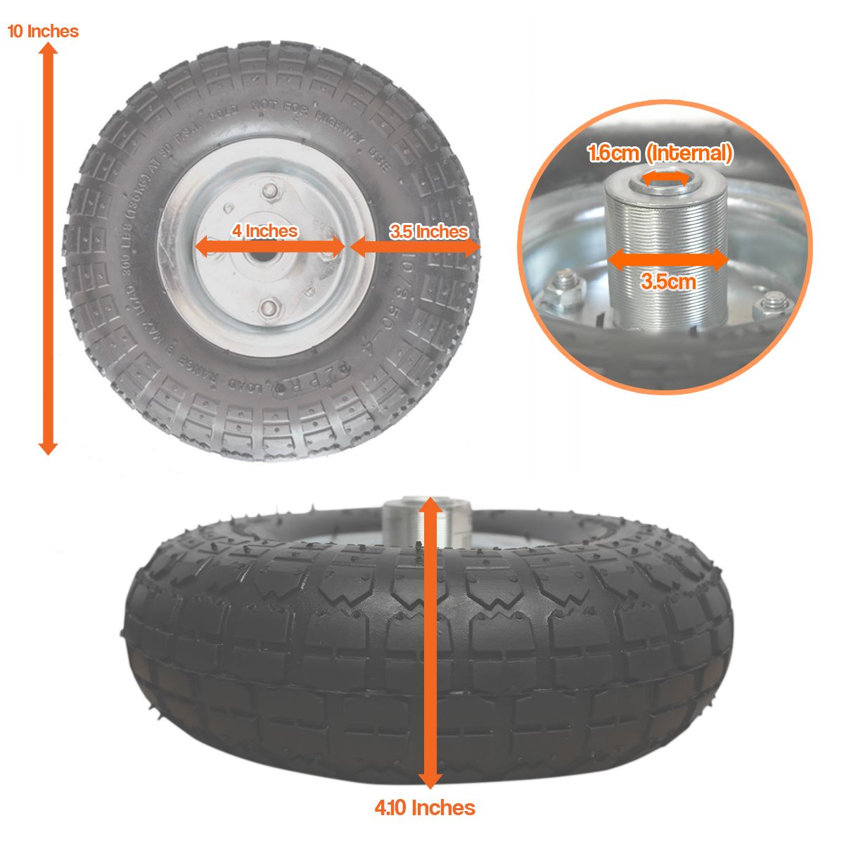 10" WHEEL 4.10/3.504 WITH PNEUMATIC RUBBER TYRE FOR TROLLEY SACK