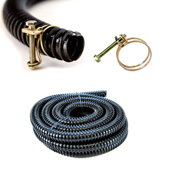 CORRUGATED FLEXIBLE BLACK POND HOSE PIPE WITH CLIPS HOSEPIPE GARDEN WATER BUTT - Produktbild 10