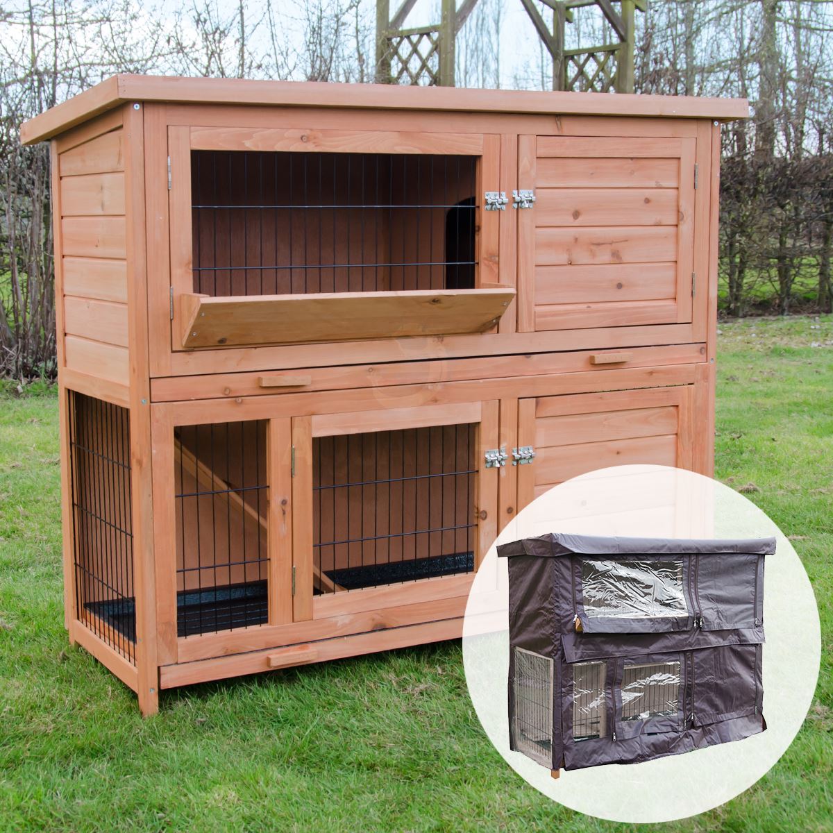 4FT LARGE RABBIT HUTCH AND RUN WITH 2 TIERS WOODEN FERRET PET CAGE