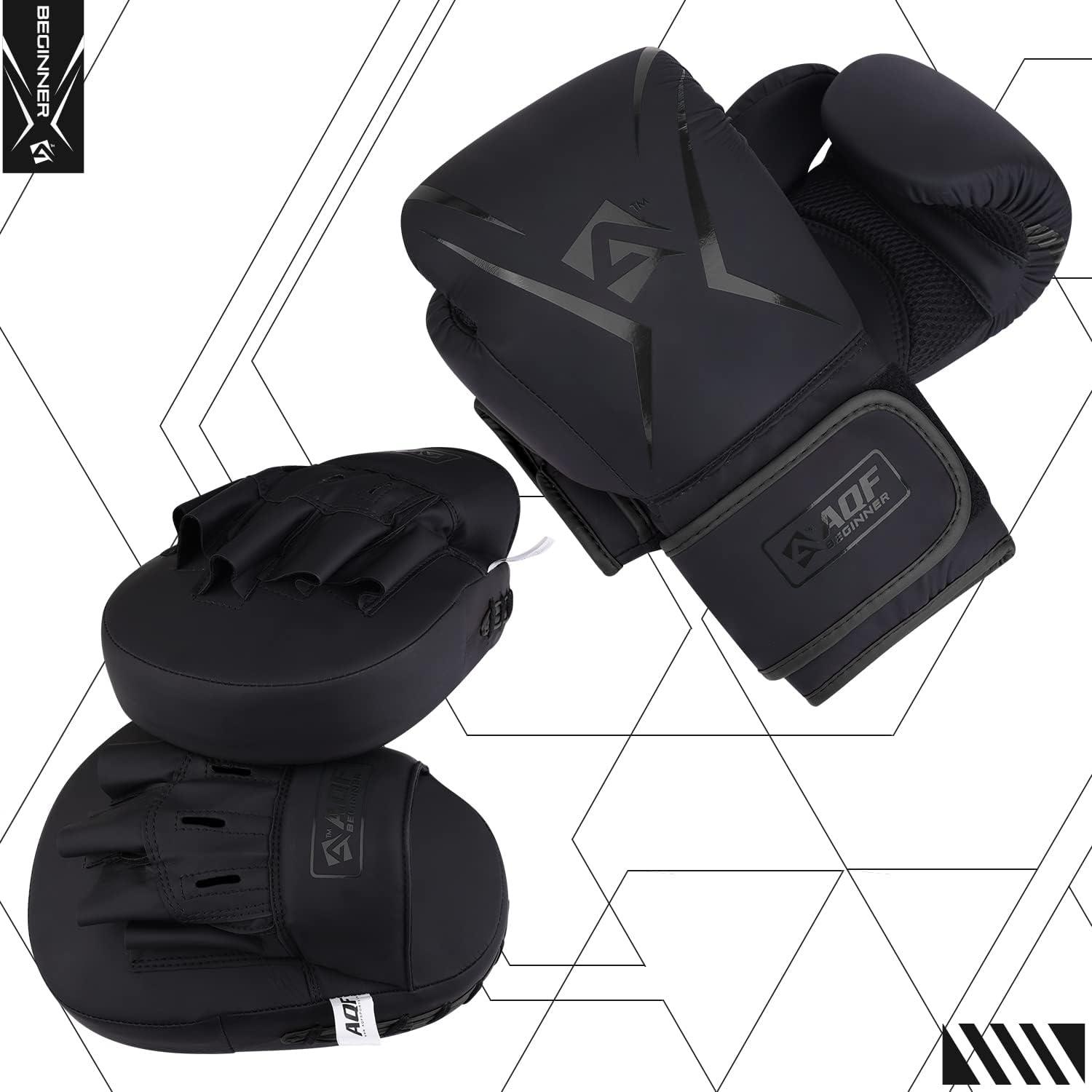 AQF Boxing Gloves and Focus Pads Set Hook & Jabs Mitts Punch Gym Training MMA - Picture 8 of 37