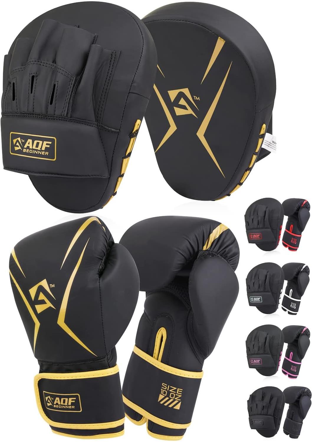AQF Boxing Gloves and Focus Pads Set Hook & Jabs Mitts Punch Gym Training MMA - Picture 10 of 37