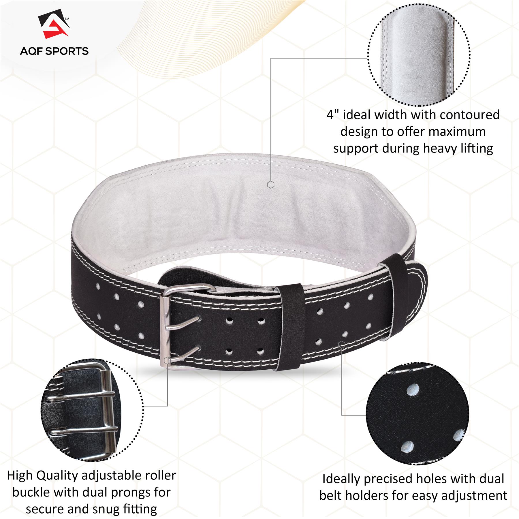 AQF 7mm Leather Weight Lifting Belt 4" Padded Lumbar Back Support Gym Fitness - Picture 11 of 21